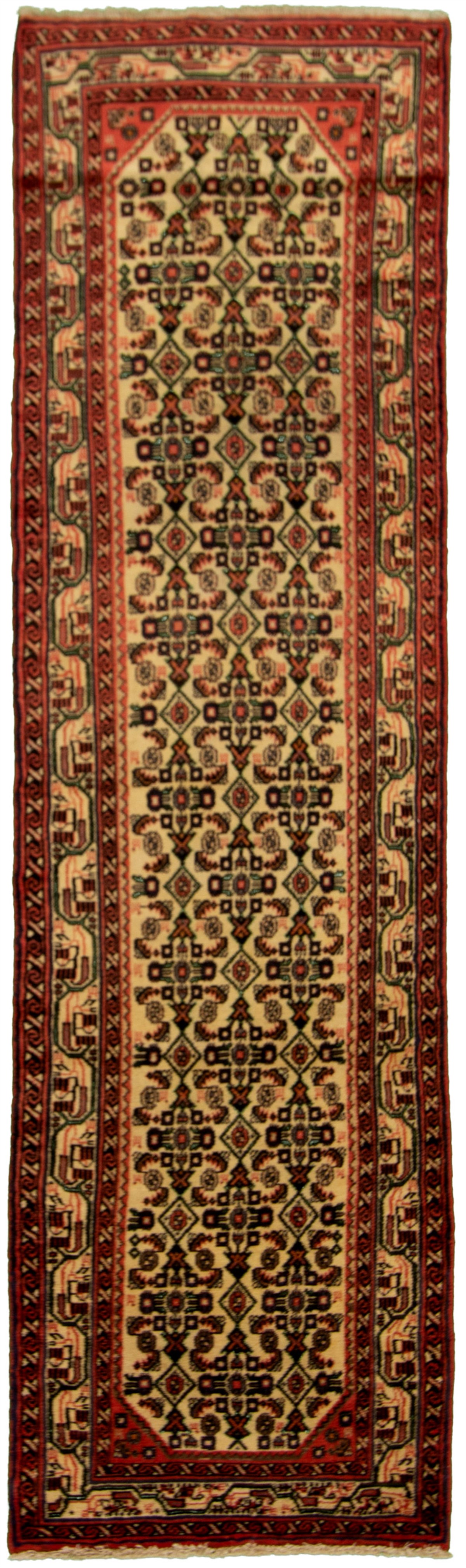 Hand-knotted Hamadan Cream, Red Wool Rug 2'6" x 9'5" Size: 2'6" x 9'5"  