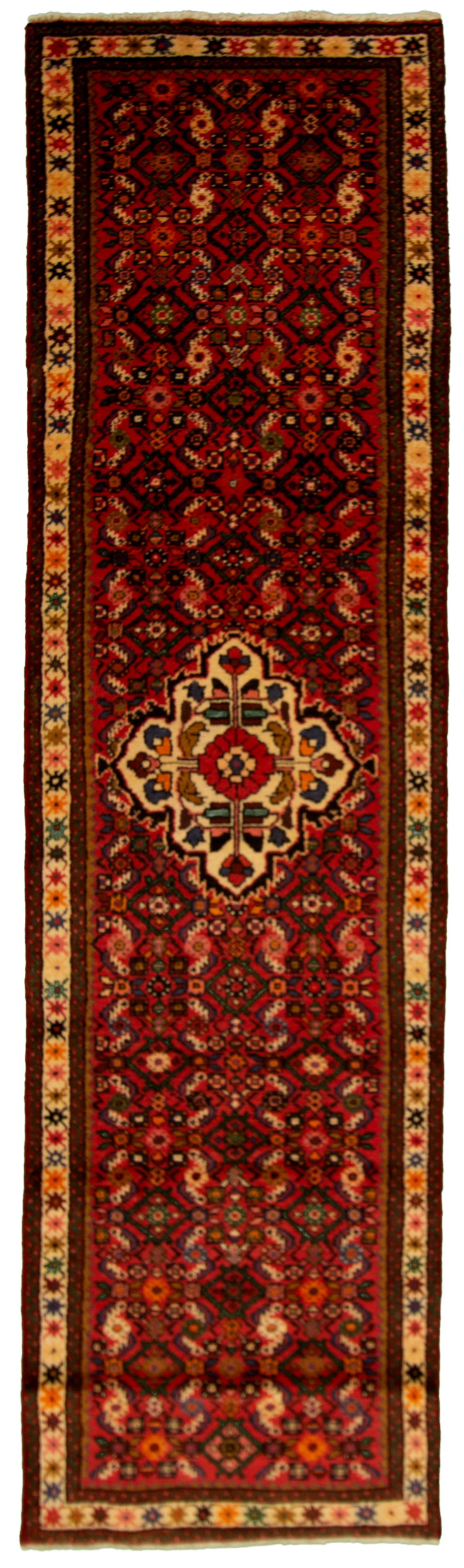 Hand-knotted Hosseinabad Red Wool Rug 2'7" x 10'2"  Size: 2'7" x 10'2"  