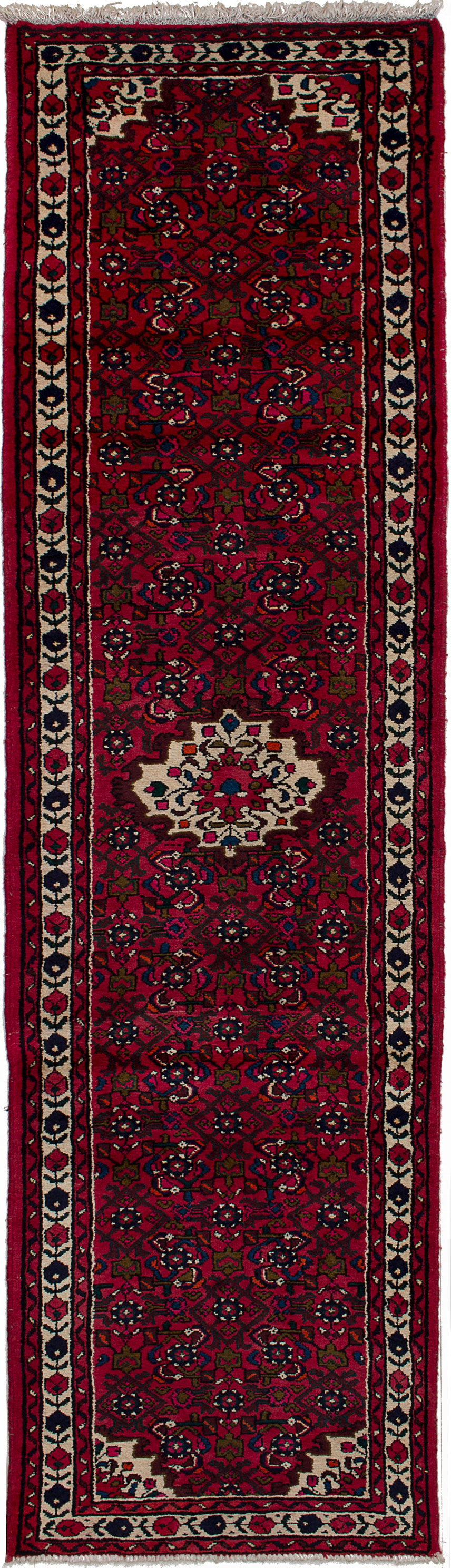 Hand-knotted Hosseinabad Red Wool Rug 2'8" x 9'6"  Size: 2'7" x 9'6"  