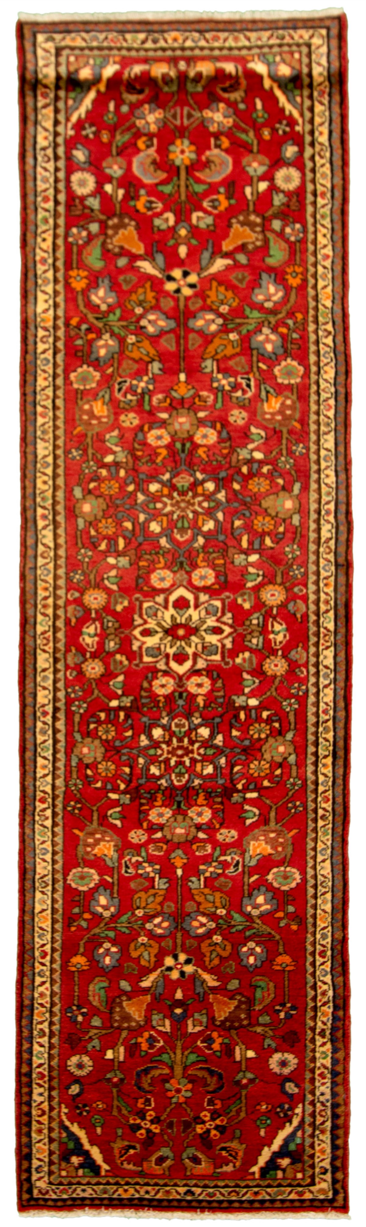 Hand-knotted Hosseinabad Red Wool Rug 2'8" x 9'9"  Size: 2'7" x 9'9"  