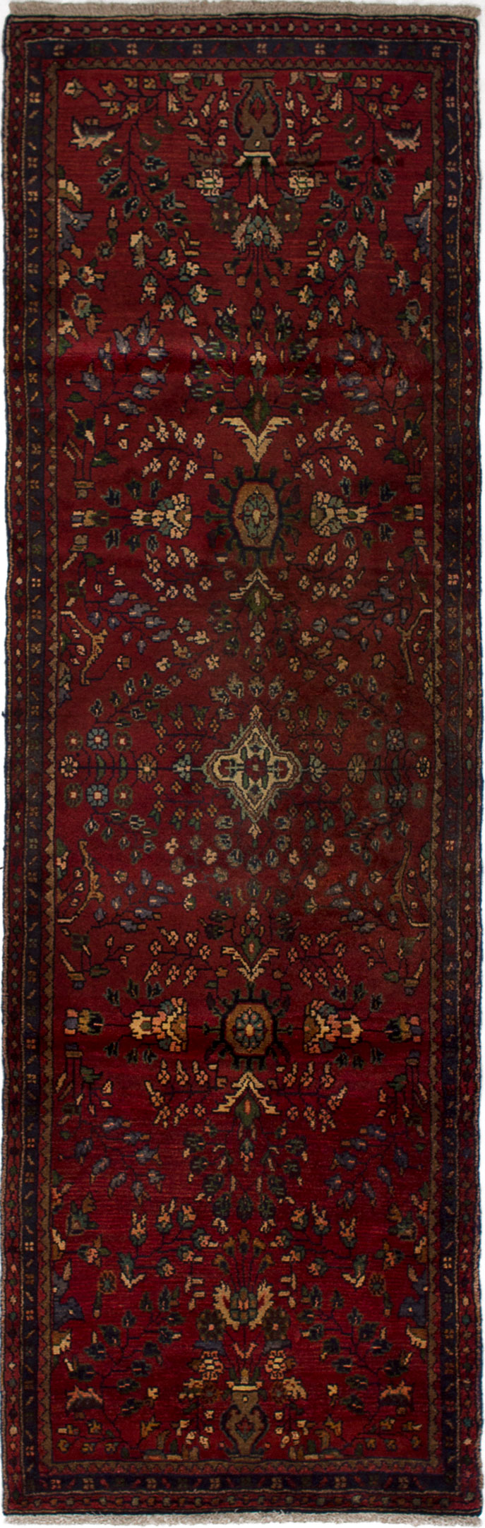 Hand-knotted Mahal Dark Red Wool Rug 2'10" x 9'4" Size: 2'10" x 9'4"  