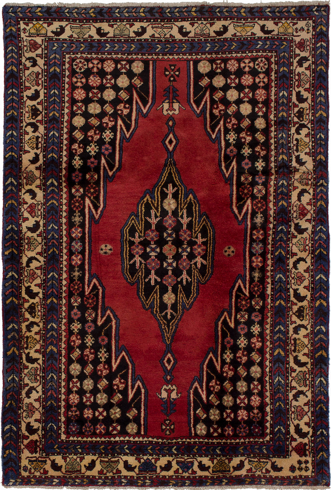 Hand-knotted Hamadan Dark Navy, Red Wool Rug 4'4" x 6'6" Size: 4'4" x 6'6"  