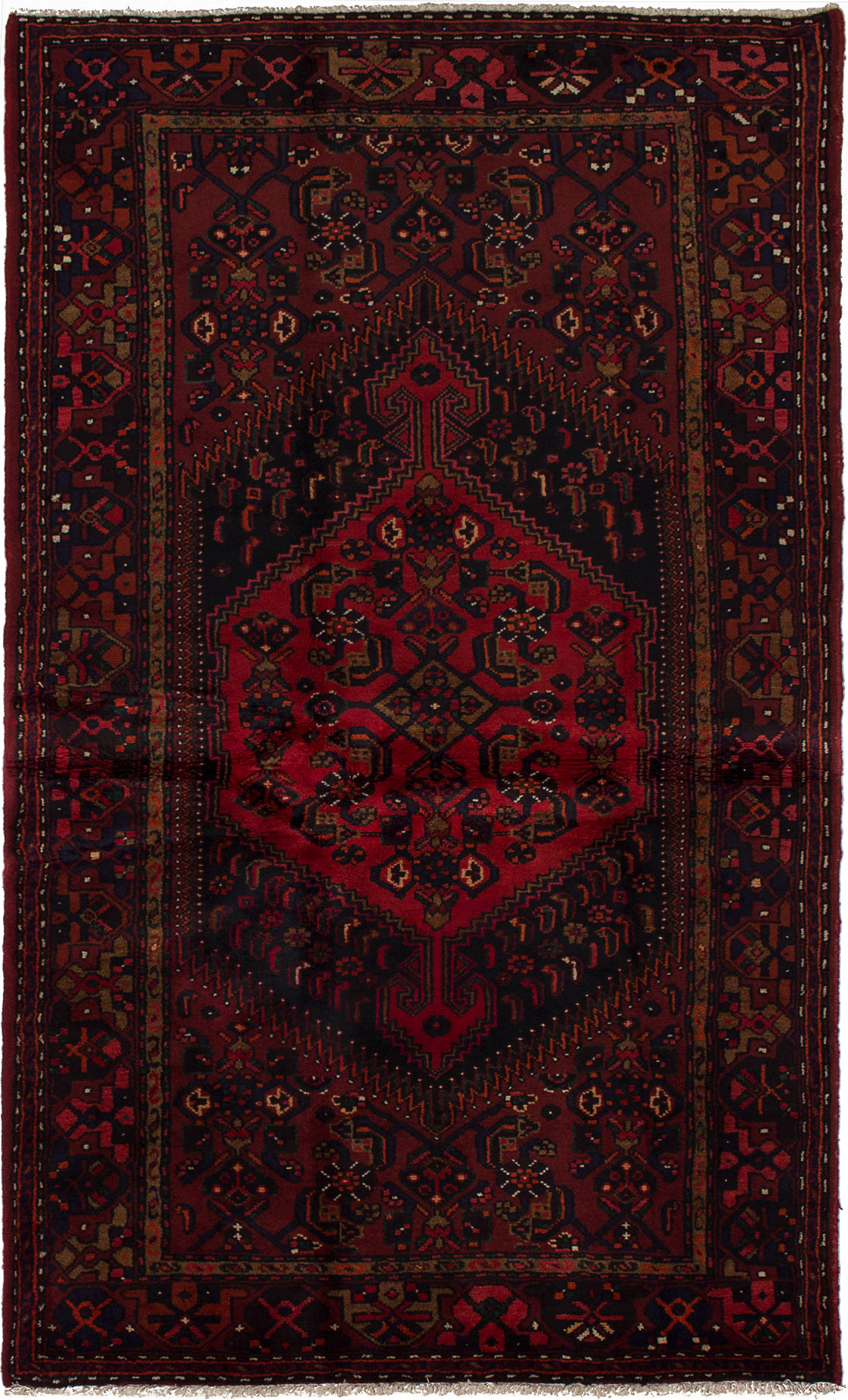 Hand-knotted Hamadan Dark Red Wool Rug 4'3" x 7'3"  Size: 4'3" x 7'3"  