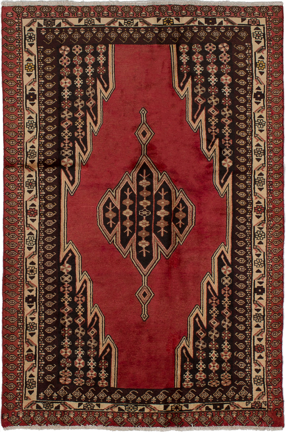 Hand-knotted Hamadan Red Wool Rug 4'4" x 6'6"  Size: 4'4" x 6'6"  