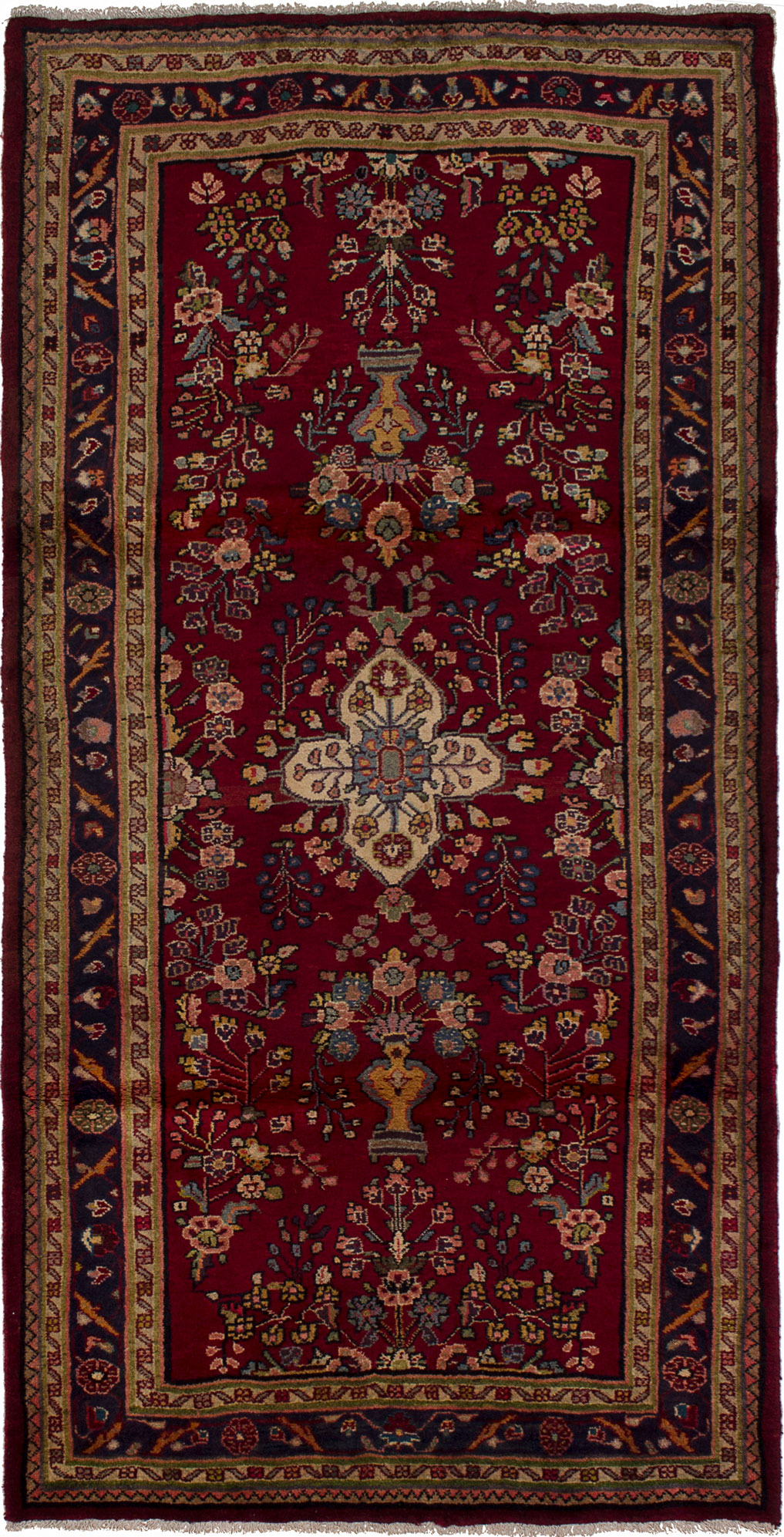 Hand-knotted Hamadan Dark Red Wool Rug 3'10" x 7'6" Size: 3'10" x 7'6"  