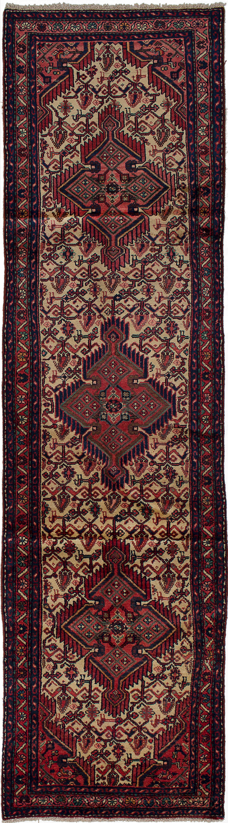 Hand-knotted Hamadan Cream, Red  Rug 2'9" x 10'2" Size: 2'9" x 10'2"  