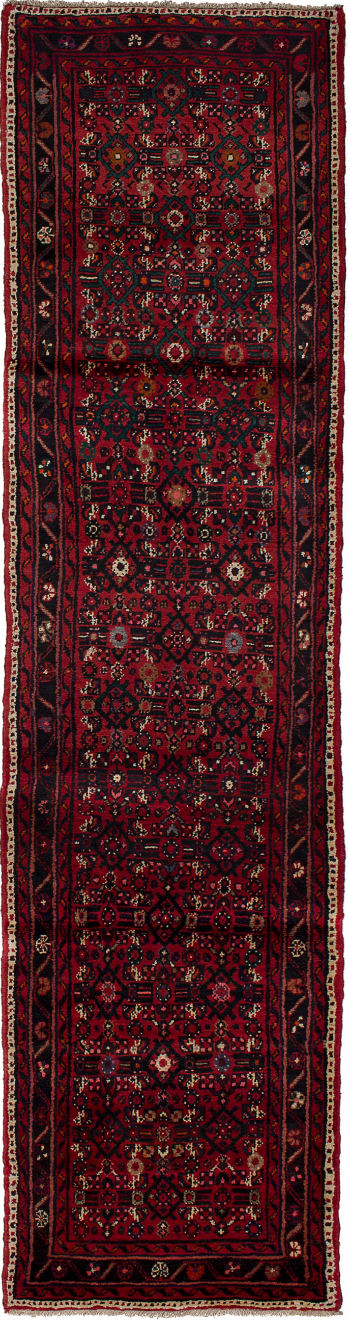 Hand-knotted Hamadan Dark Red Wool Rug 2'6" x 9'10"  Size: 2'6" x 9'10"  
