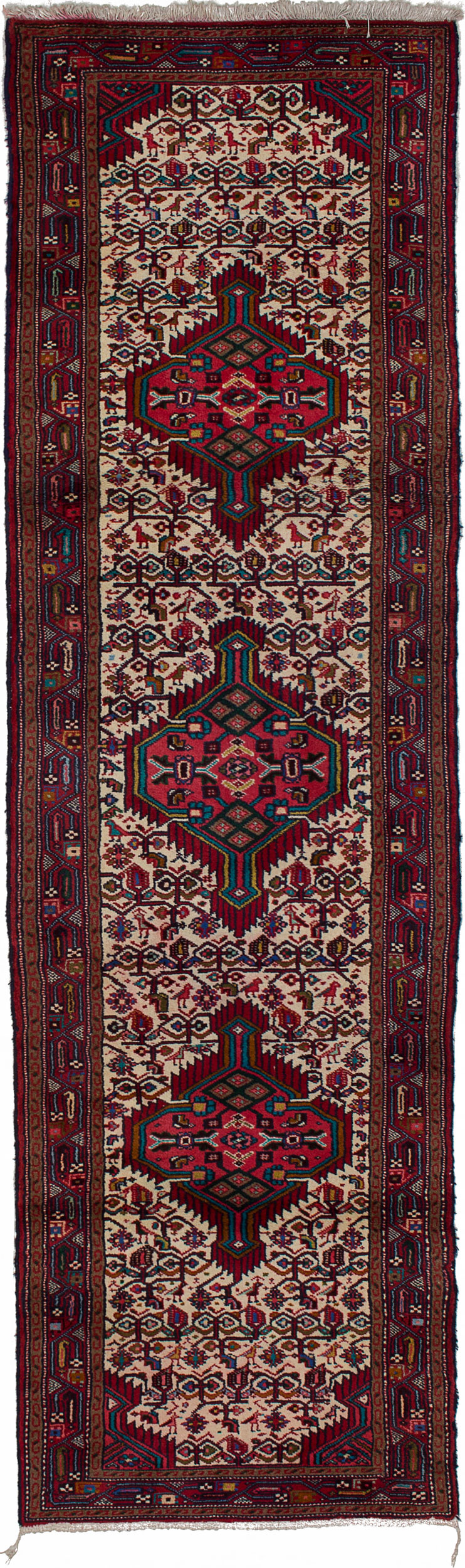 Hand-knotted Ardabil Cream, Dark Copper Wool Rug 3'7" x 9'9" Size: 3'7" x 9'9"  