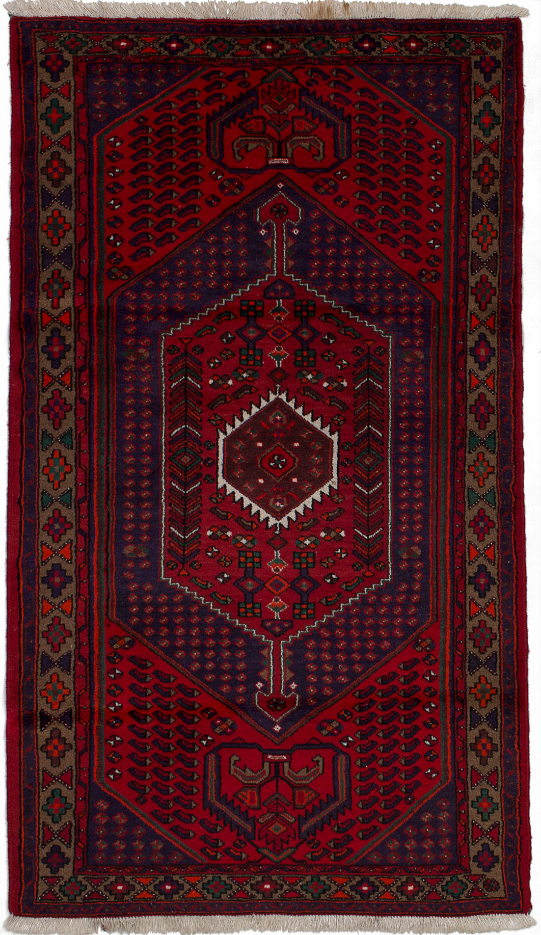 Hand-knotted Hamadan Red Wool Rug 4'0" x 6'11"  Size: 4'0" x 6'11"  