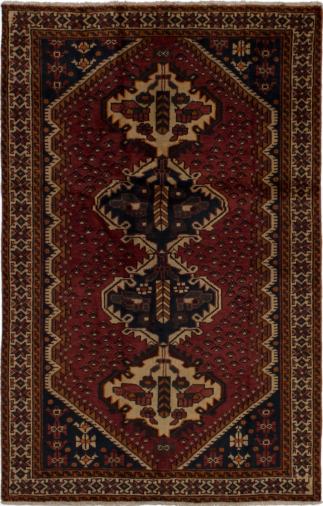 Hand-knotted Hamadan Dark Red Wool Rug 4'3" x 6'9"  Size: 4'3" x 6'9"  