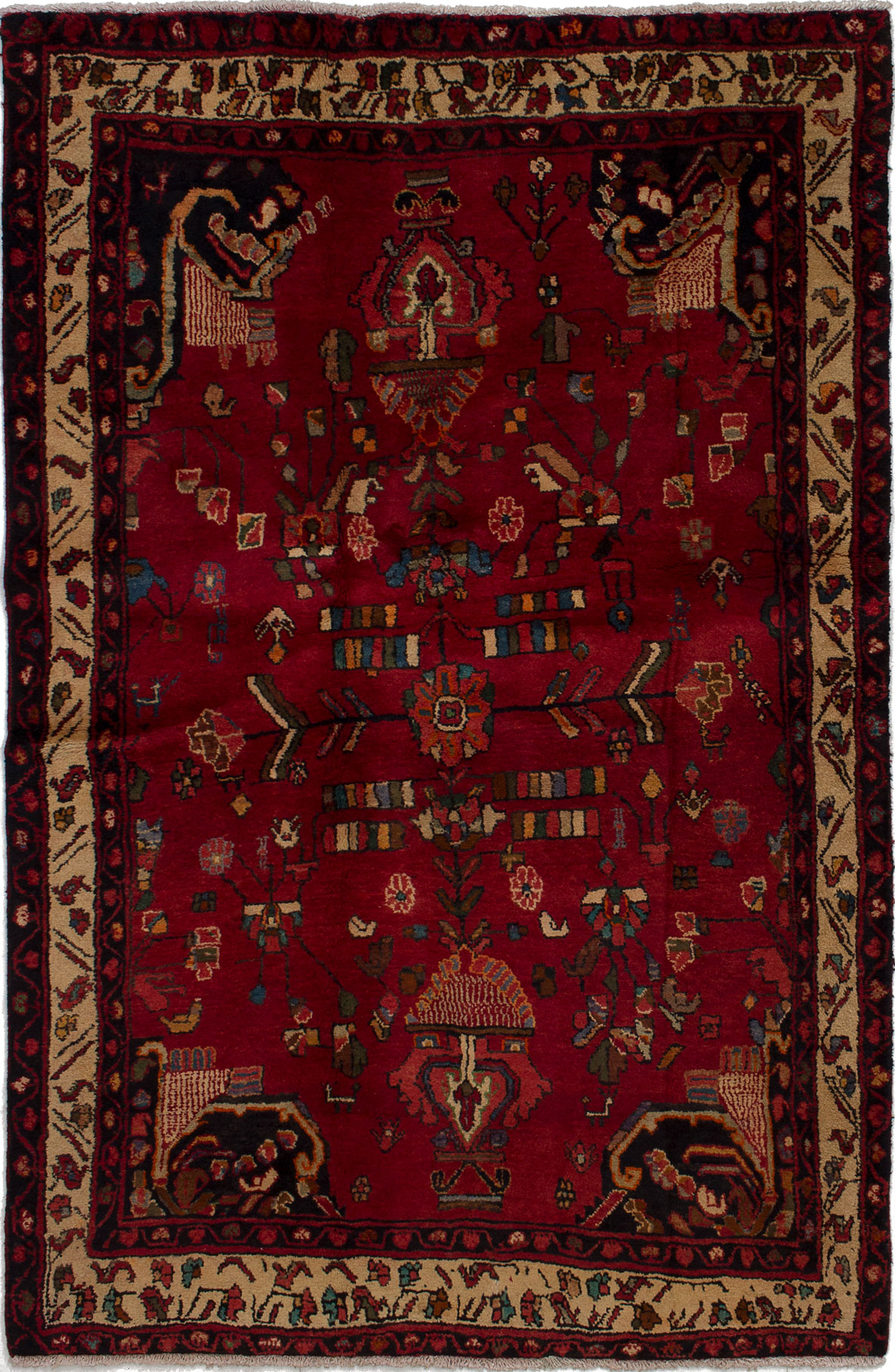 Hand-knotted Hamadan Red Wool Rug 4'7" x 7'1"  Size: 4'7" x 7'1"  