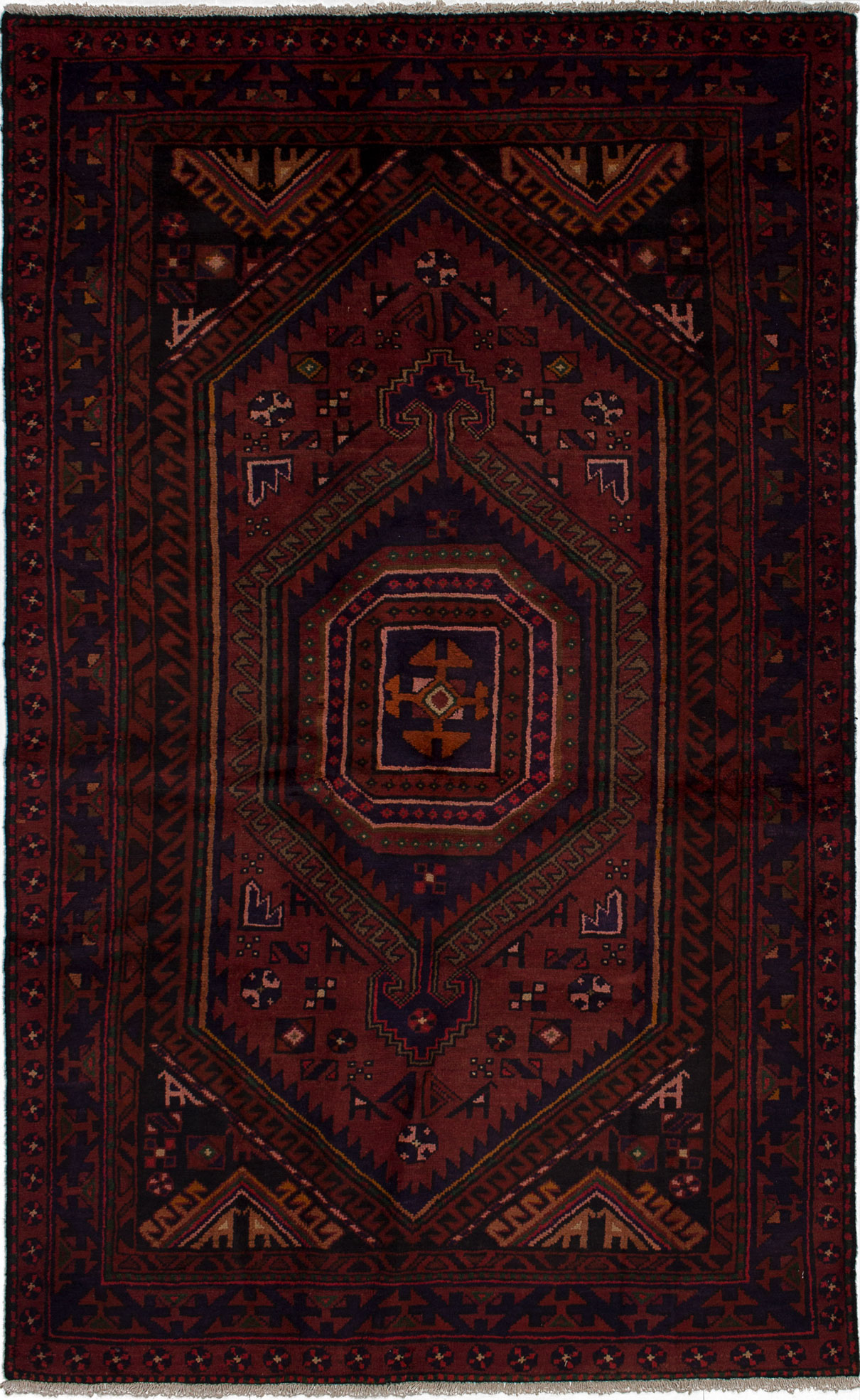 Hand-knotted Hamadan Dark Red Wool Rug 4'9" x 7'8" Size: 4'9" x 7'8"  