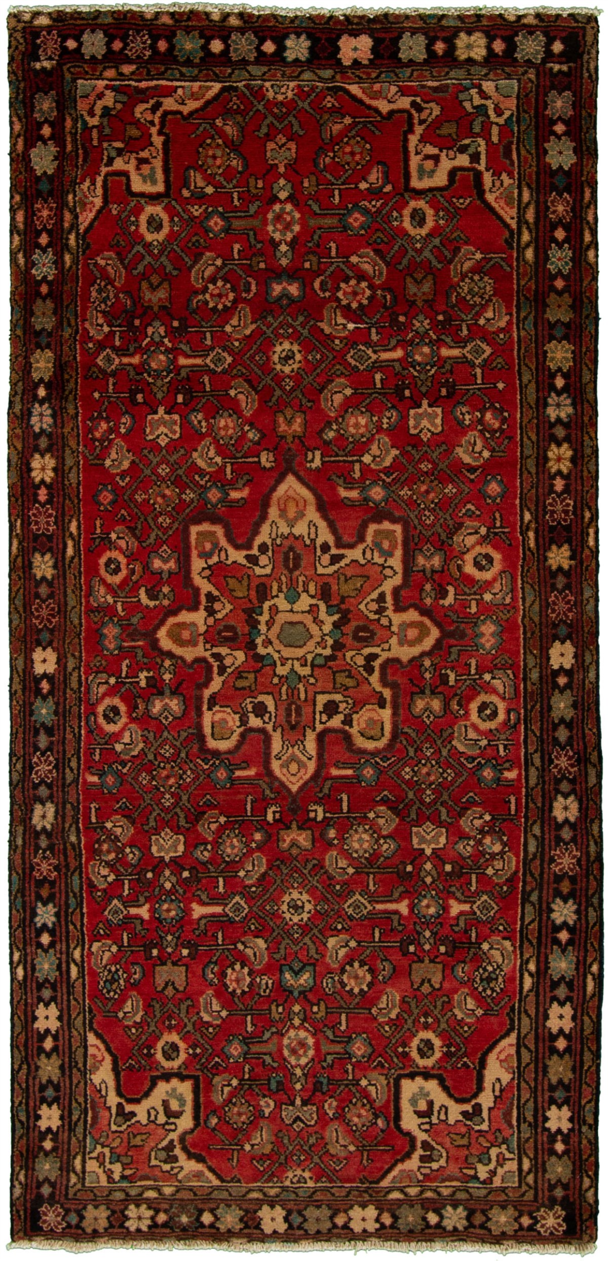 Hand-knotted Hamadan Red Wool Rug 3'10" x 8'1" Size: 3'10" x 8'1"  