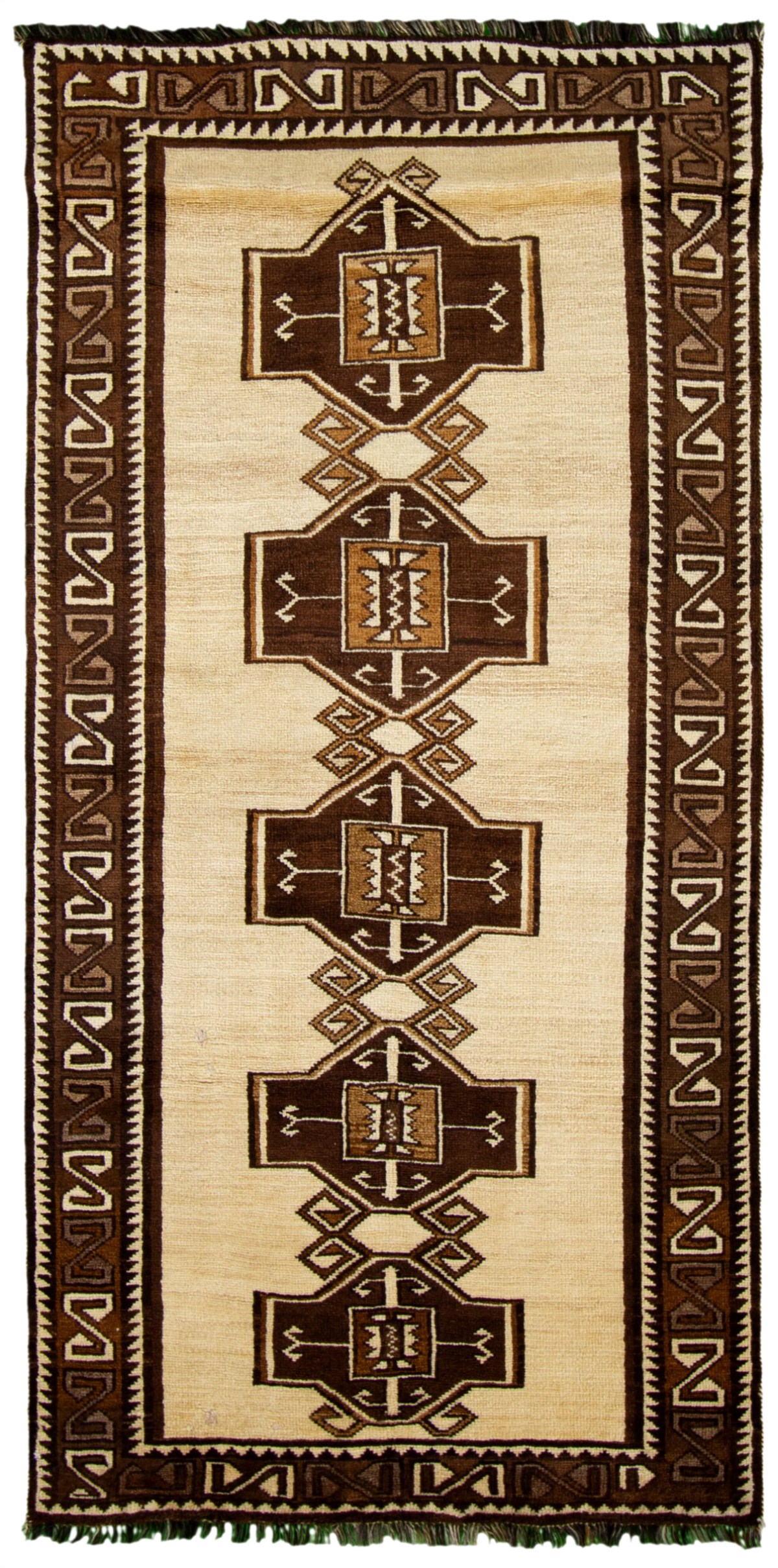 Hand-knotted Kashkuli Gabbeh Beige, Brown, Dark Brown Wool Rug 3'8" x 7'7" Size: 3'8" x 7'7"  
