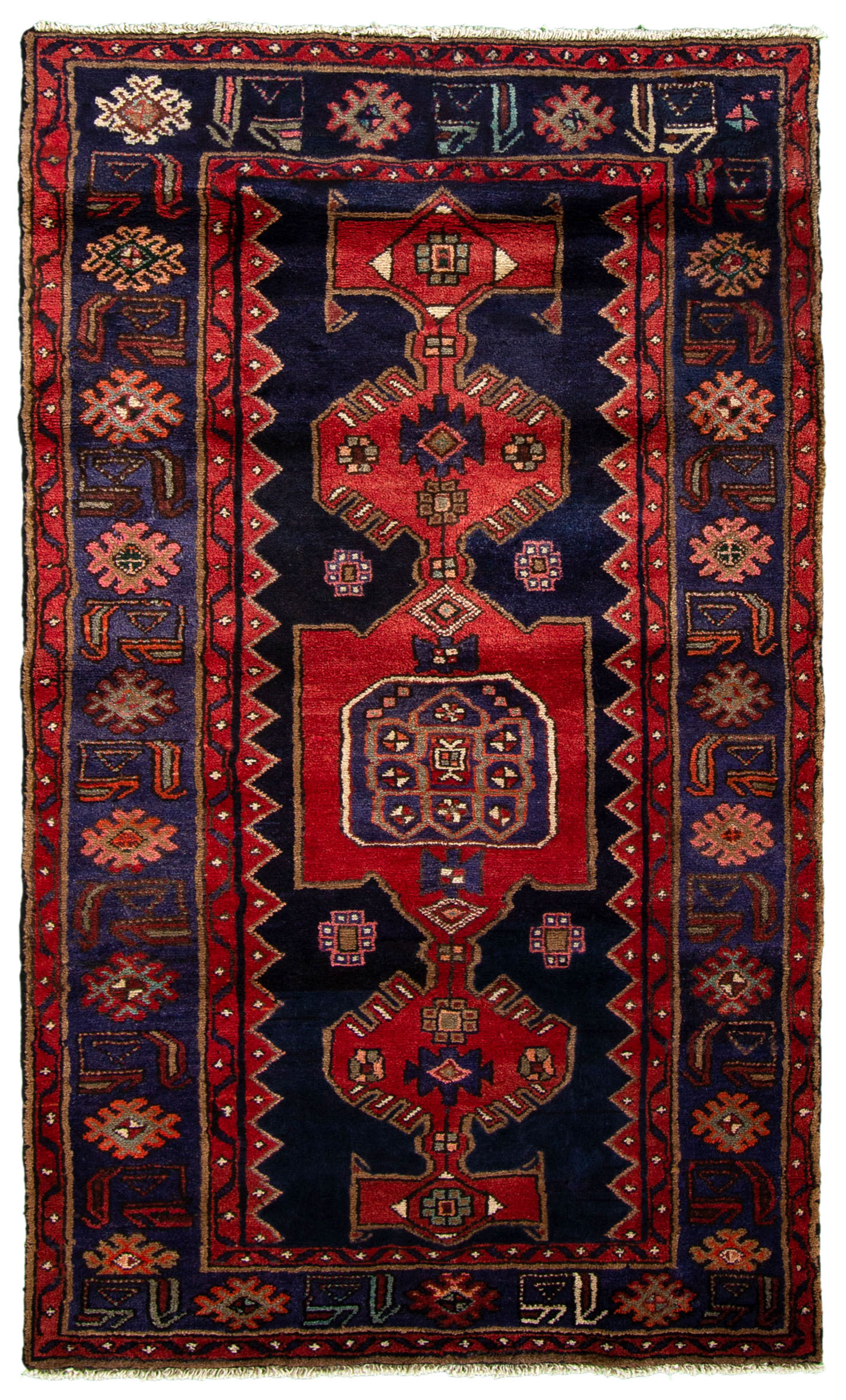 Hand-knotted Hamadan Red Wool Rug 3'11" x 6'8"  Size: 3'11" x 6'8"  