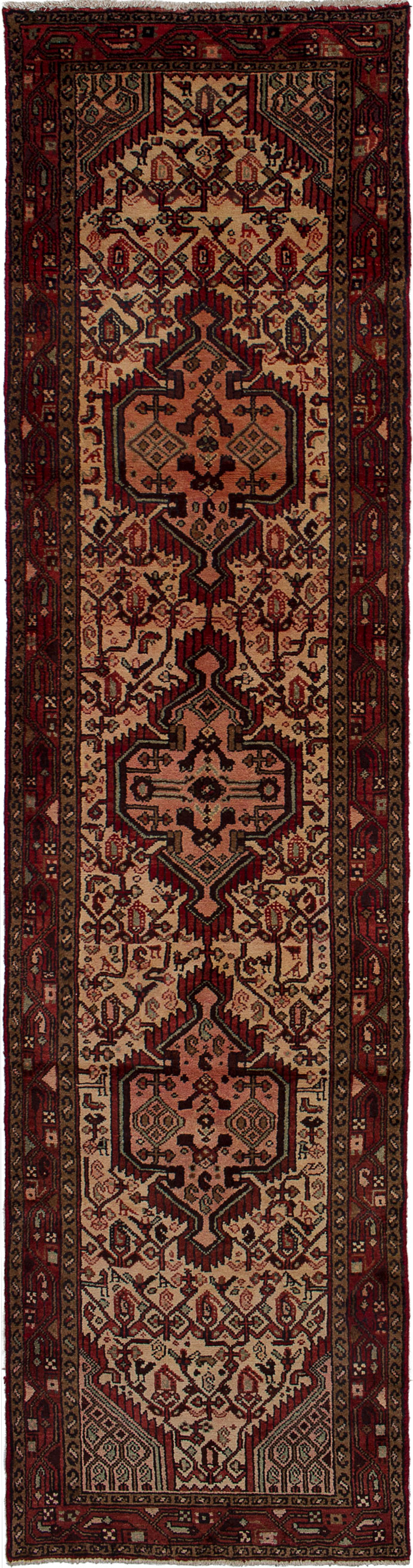 Hand-knotted Hamadan Cream, Red Wool Rug 2'6" x 9'9" Size: 2'6" x 9'9"  