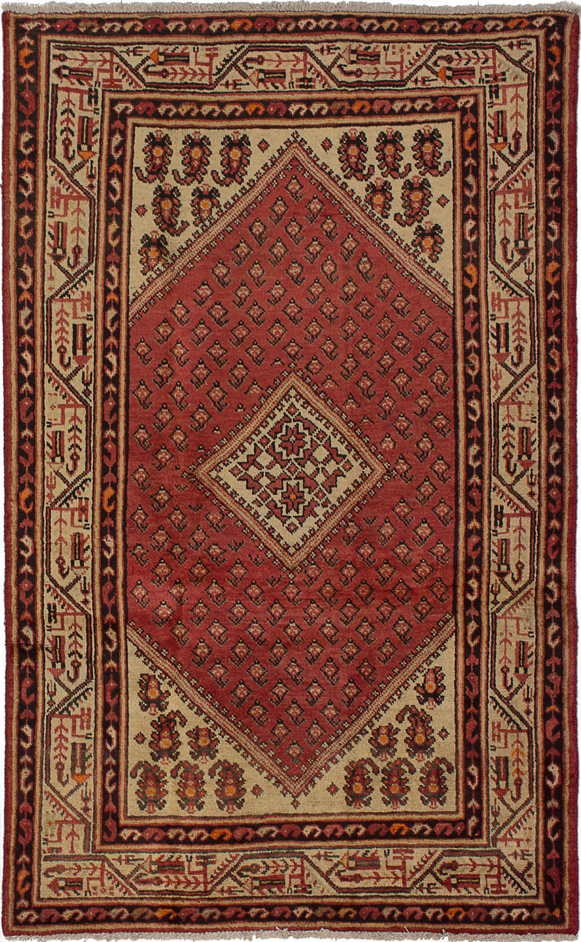 Hand-knotted Arak Red Wool Rug 4'1" x 6'7"  Size: 4'1" x 6'7"  