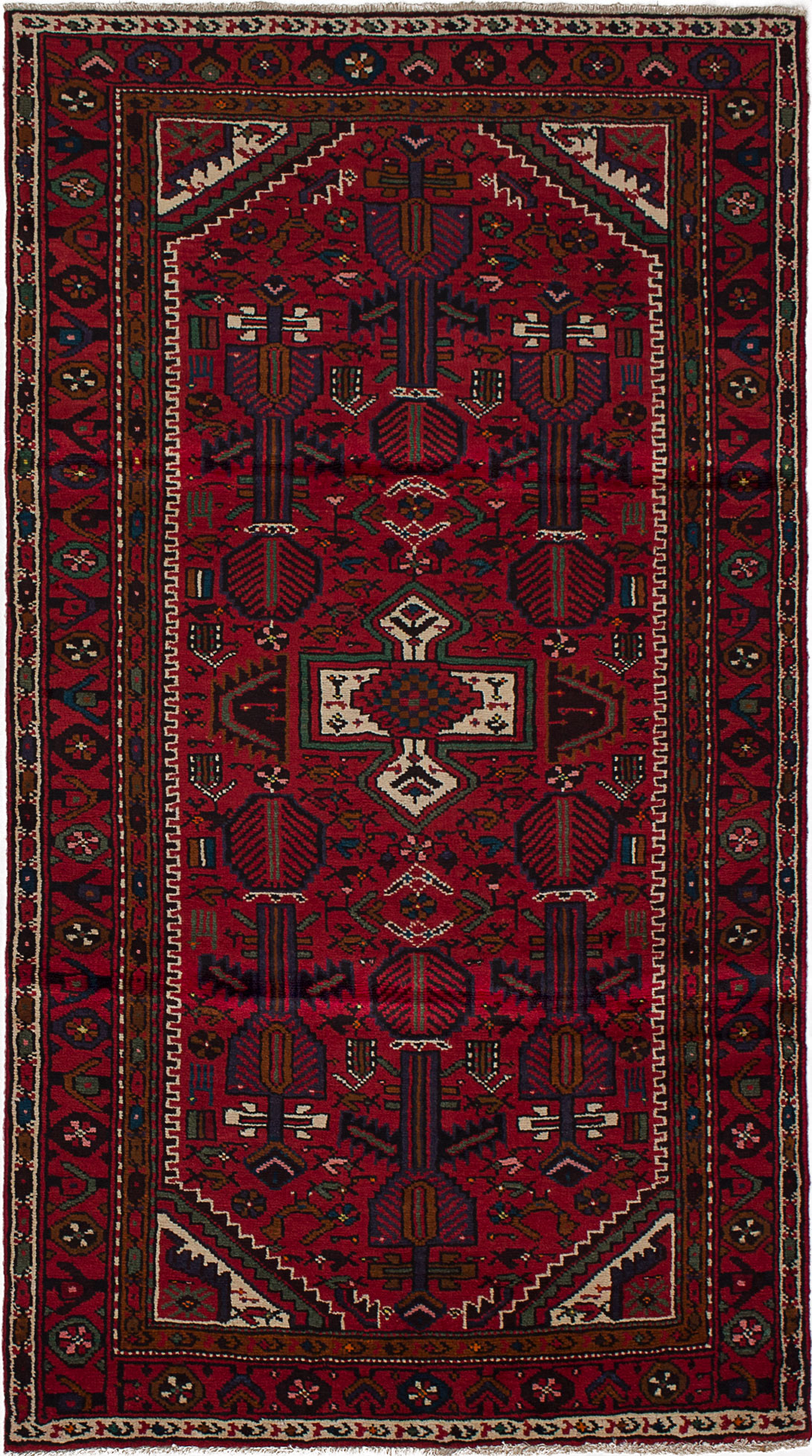 Hand-knotted Hamadan Red Wool Rug 3'9" x 6'10"  Size: 3'9" x 6'10"  