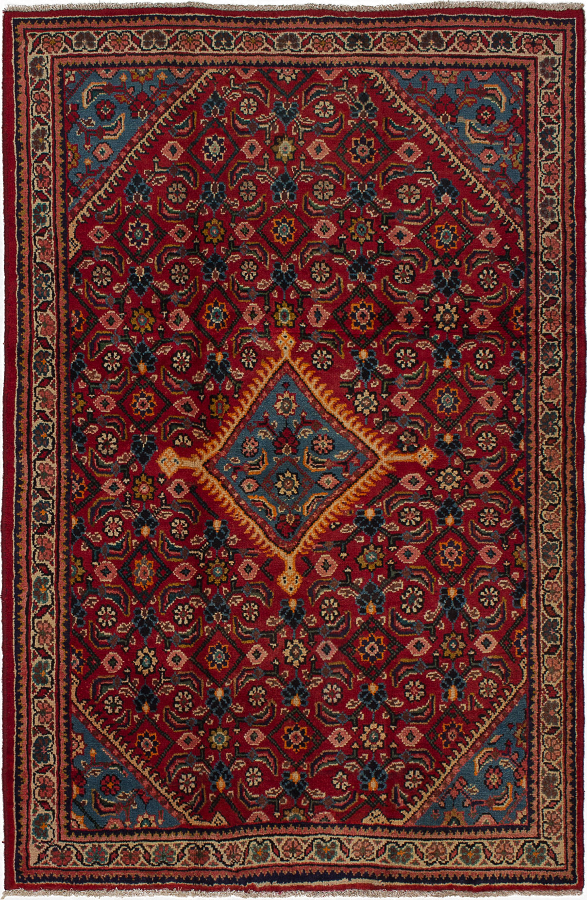 Hand-knotted Hamadan Red Wool Rug 4'2" x 6'6"  Size: 4'2" x 6'6"  
