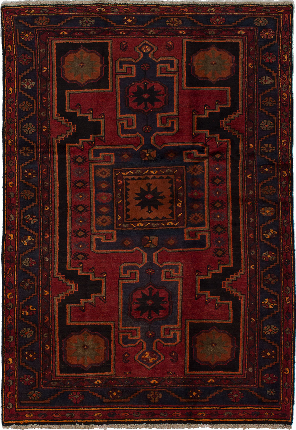 Hand-knotted Hamadan Red Wool Rug 4'4" x 6'4"  Size: 4'4" x 6'4"  