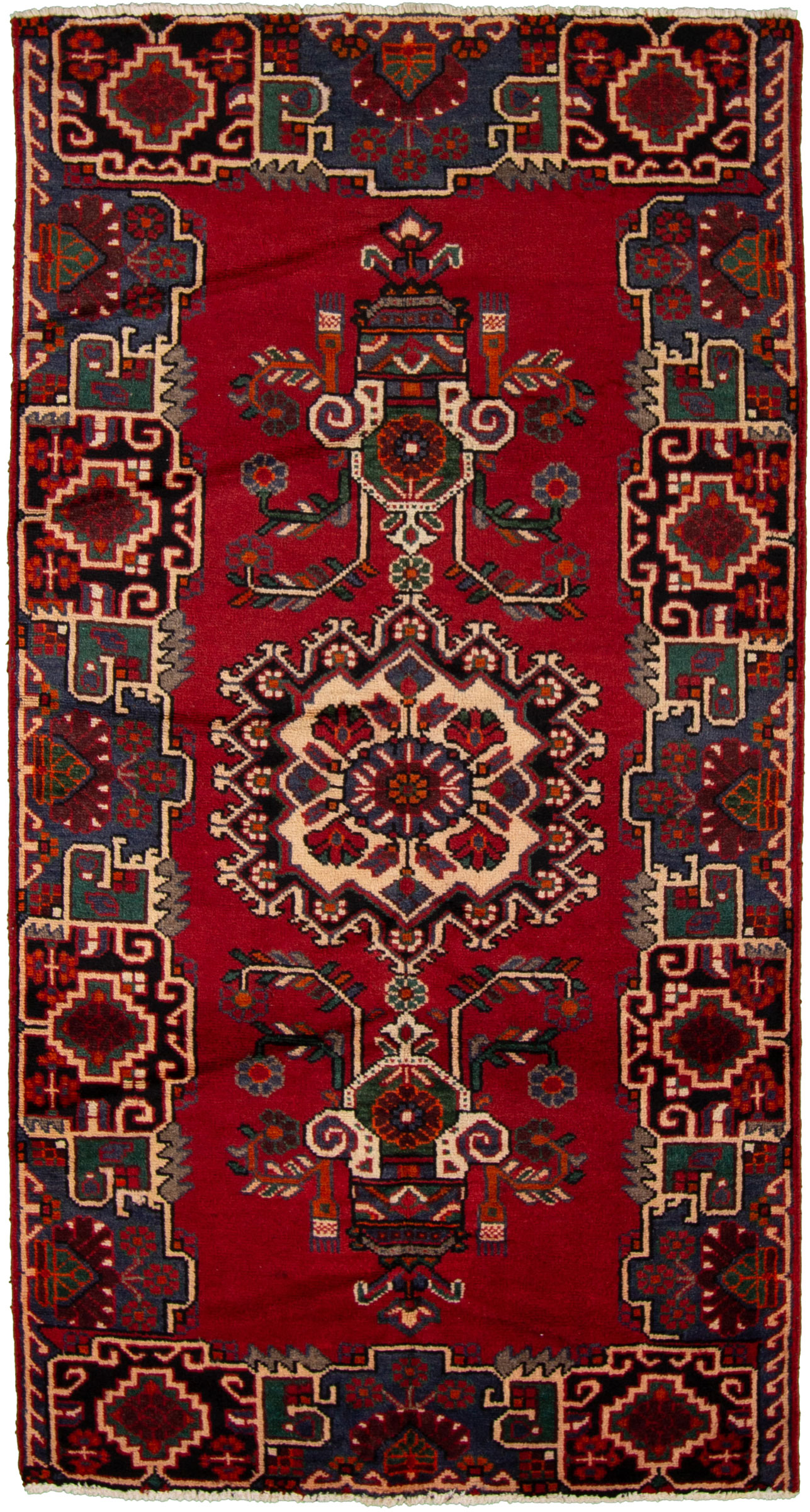 Hand-knotted Hamadan Red Wool Rug 4'1" x 7'11" Size: 4'1" x 7'11"  