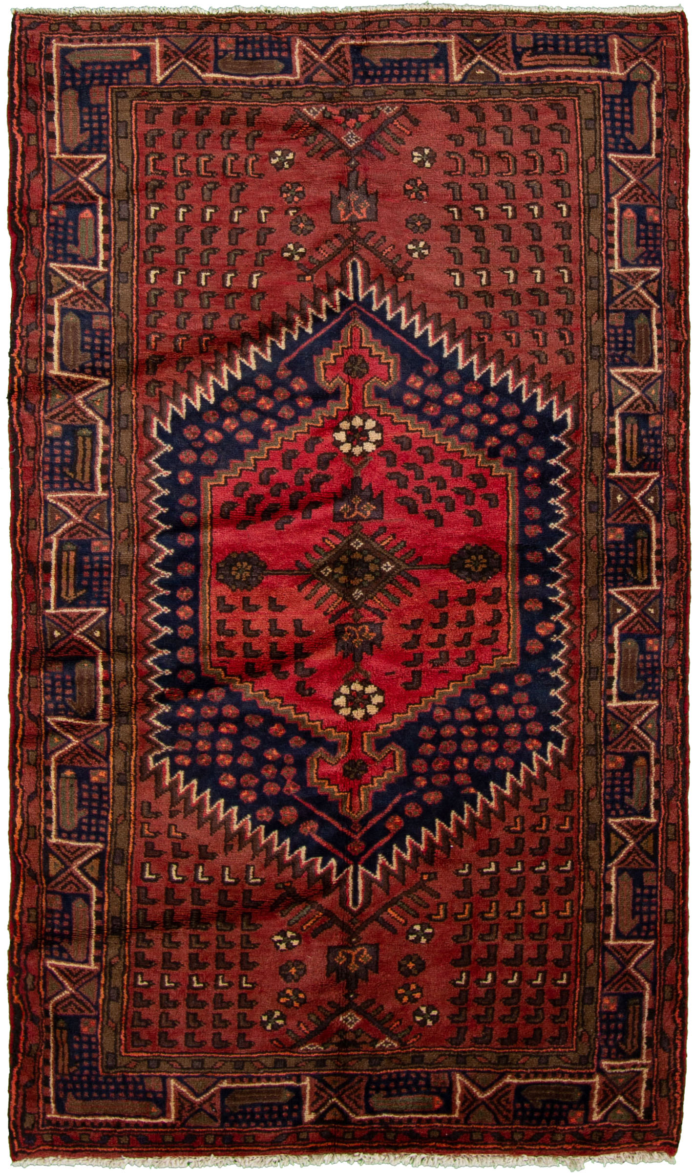 Hand-knotted Hamadan Red Wool Rug 4'2" x 7'1"  Size: 4'2" x 7'1"  
