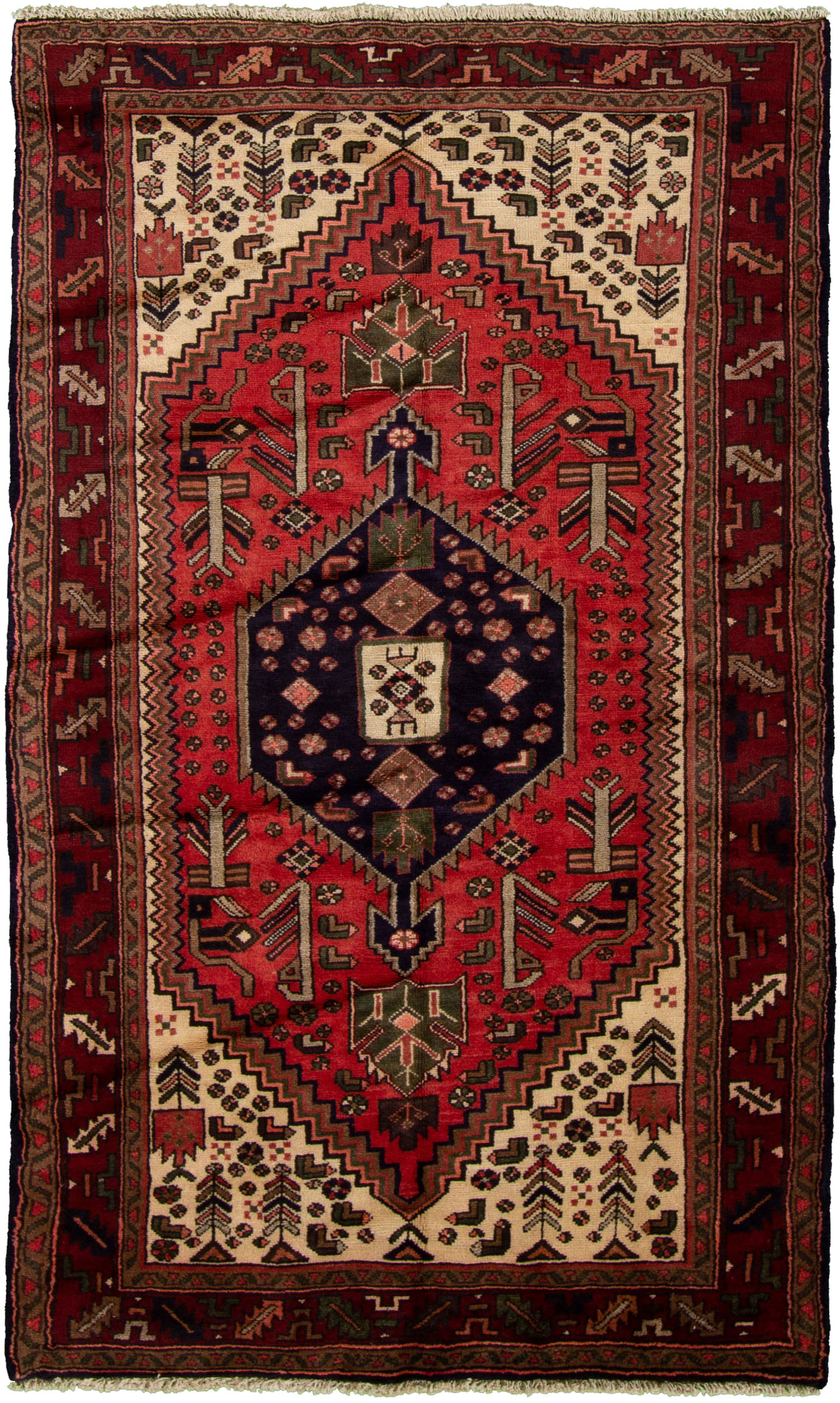 Hand-knotted Hamadan Red Wool Rug 4'1" x 7'0"  Size: 4'1" x 7'0"  
