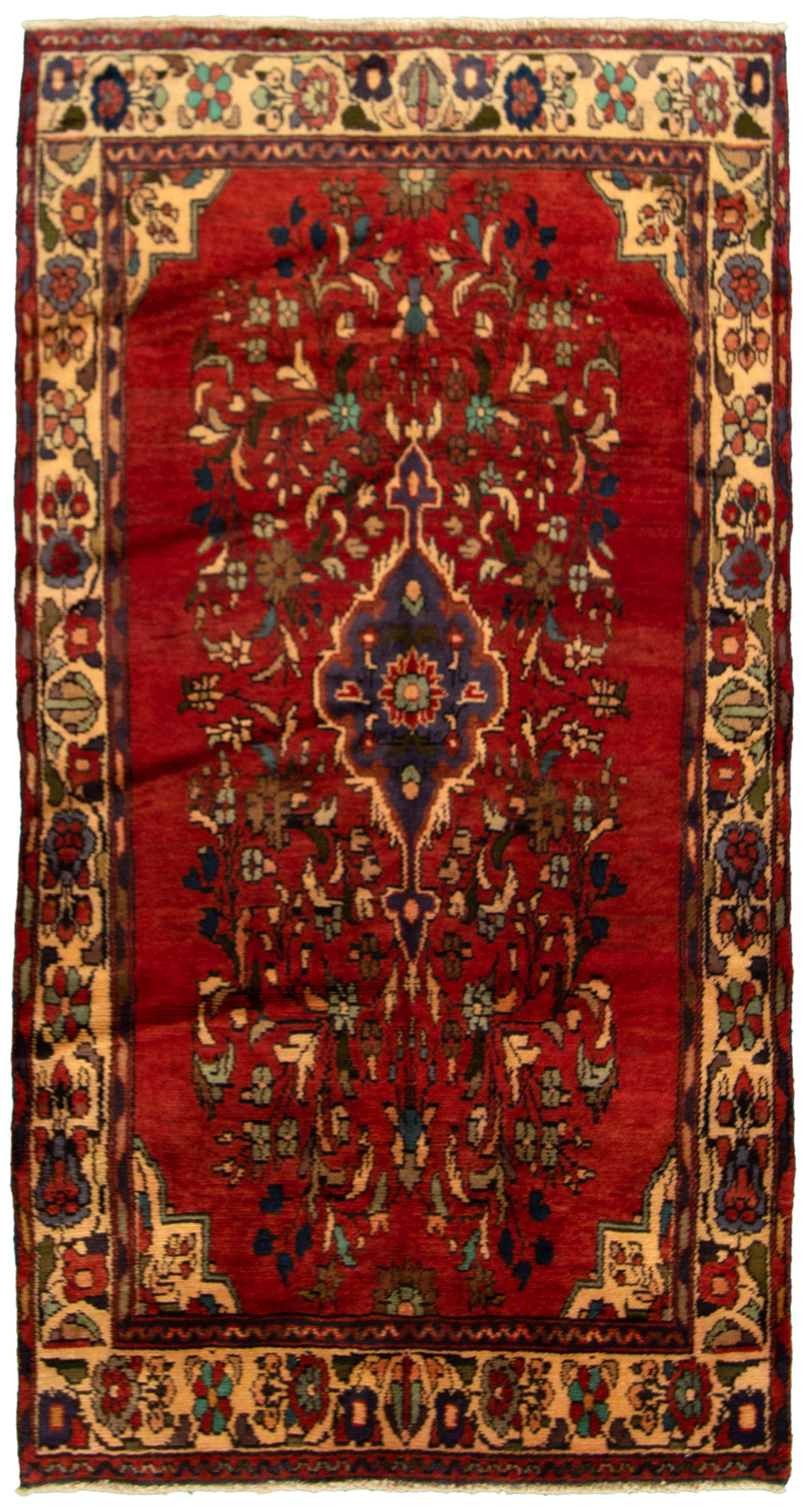 Hand-knotted Hamadan Red Wool Rug 4'1" x 7'11"  Size: 4'1" x 7'11"  