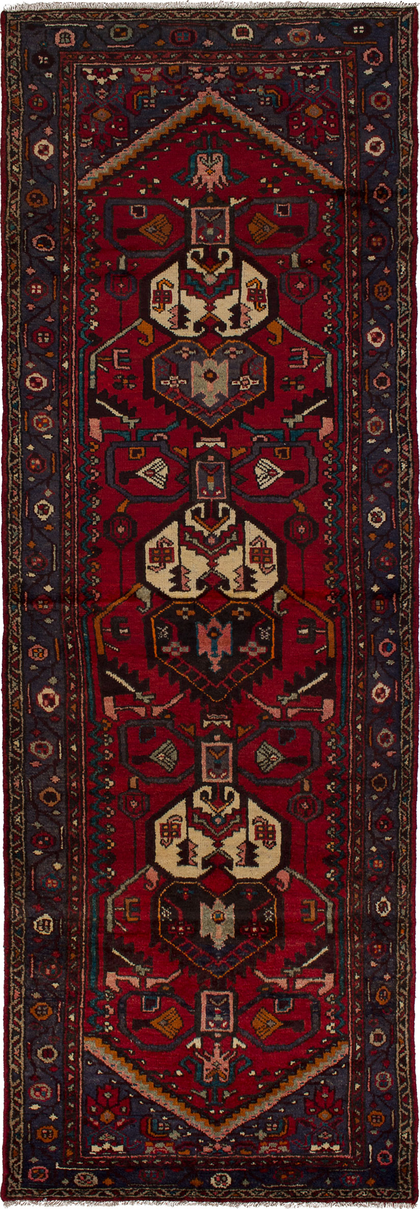 Hand-knotted Hamadan Red Wool Rug 3'3" x 9'10"  Size: 3'3" x 9'10"  