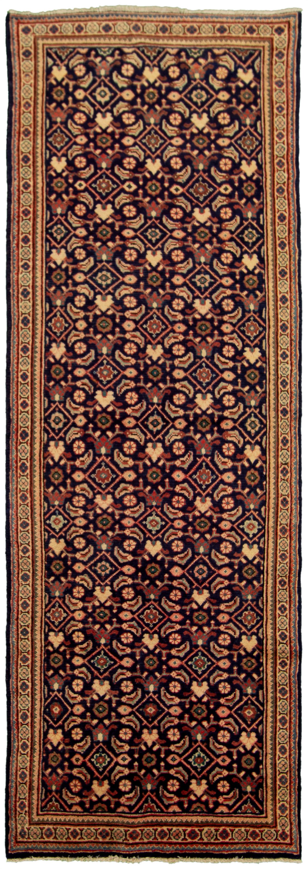 Hand-knotted Mahal Dark Navy Wool Rug 3'5" x 10'2" Size: 3'5" x 10'2"  