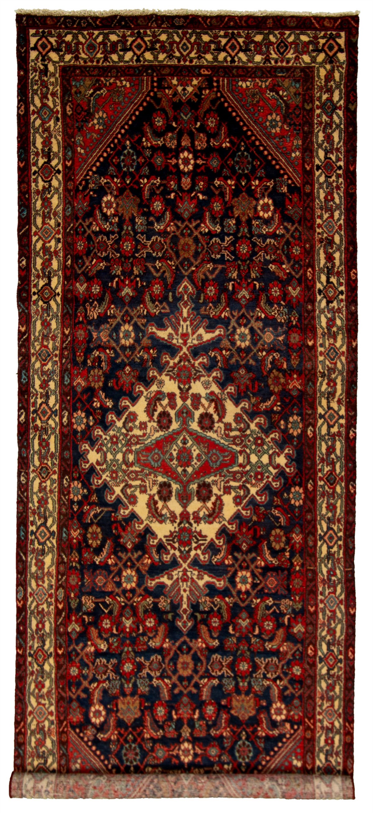 Hand-knotted Hamadan Dark Red Wool Rug 3'11" x 11'0" Size: 3'11" x 11'0"  