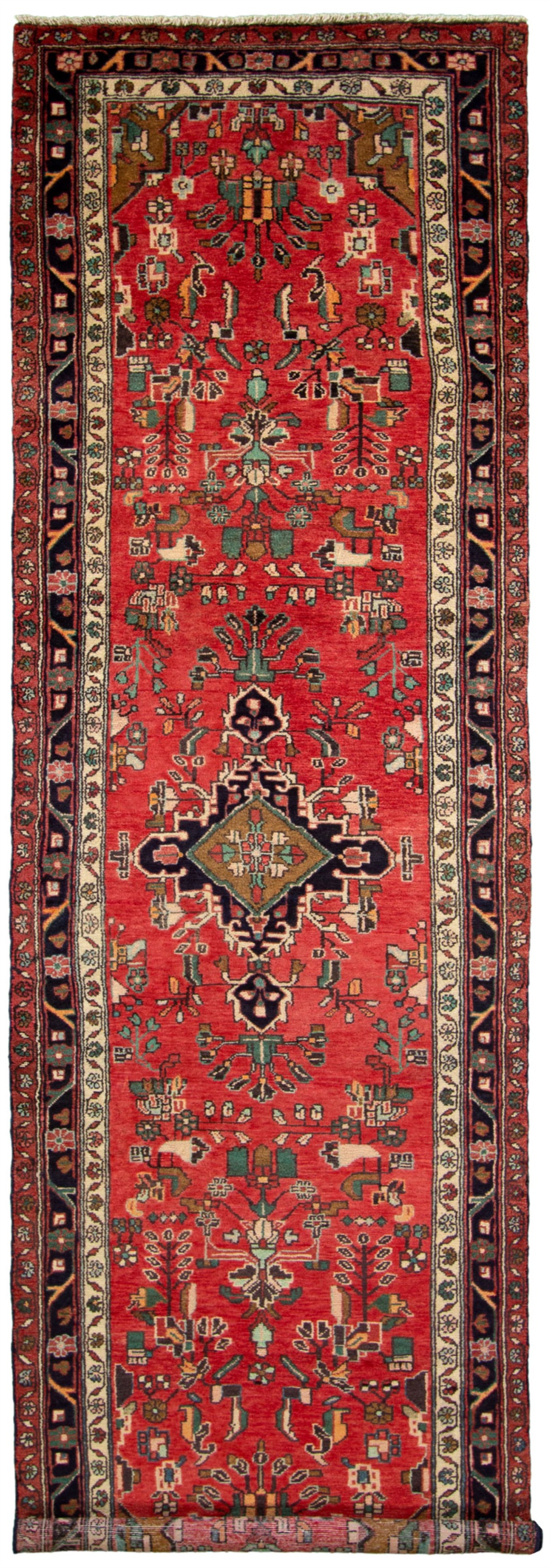 Hand-knotted Hamadan Red Wool Rug 3'5" x 11'5" Size: 3'5" x 11'5"  