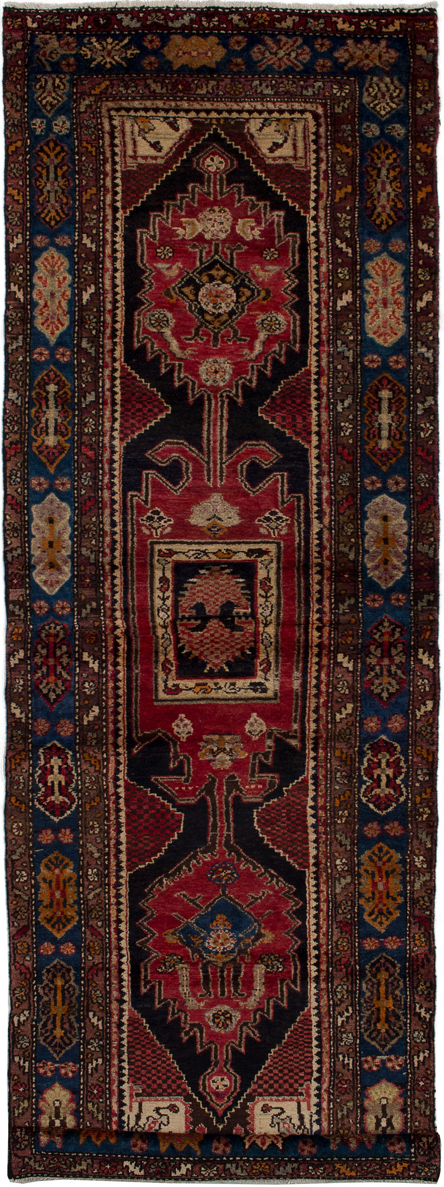 Hand-knotted Hamadan Red Wool Rug 3'4" x 10'4"  Size: 3'4" x 10'4"  