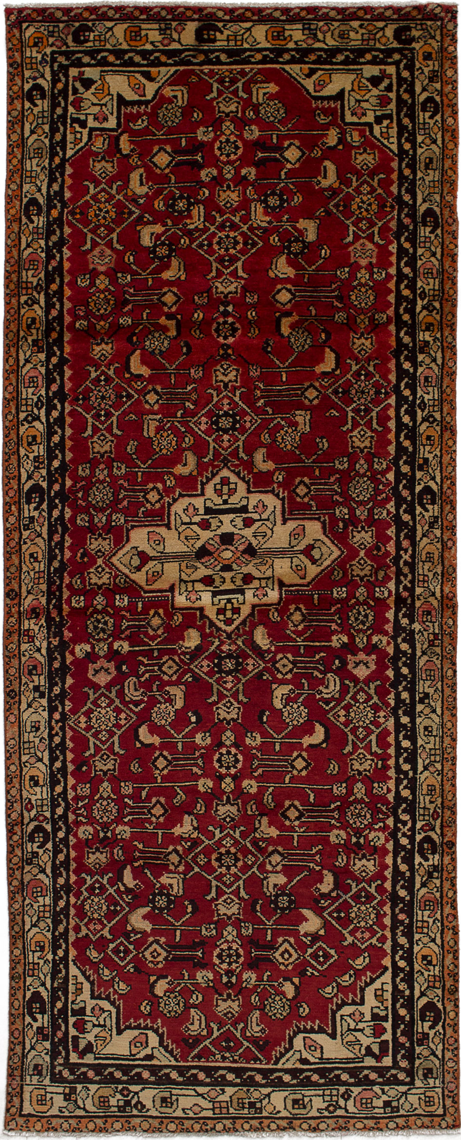 Hand-knotted Hamadan Red Wool Rug 3'7" x 9'2" Size: 3'7" x 9'2"  