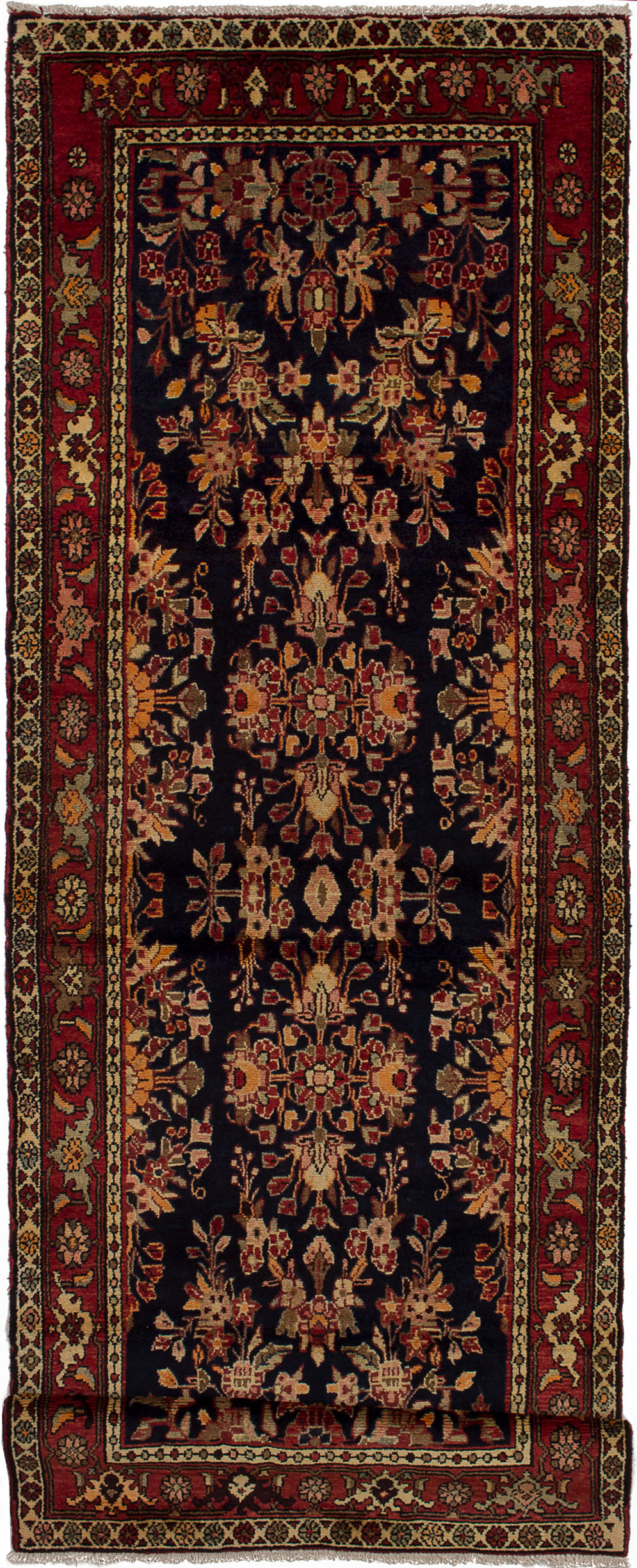 Hand-knotted Hosseinabad Dark Navy Wool Rug 3'9" x 10'4" Size: 3'9" x 10'4"  
