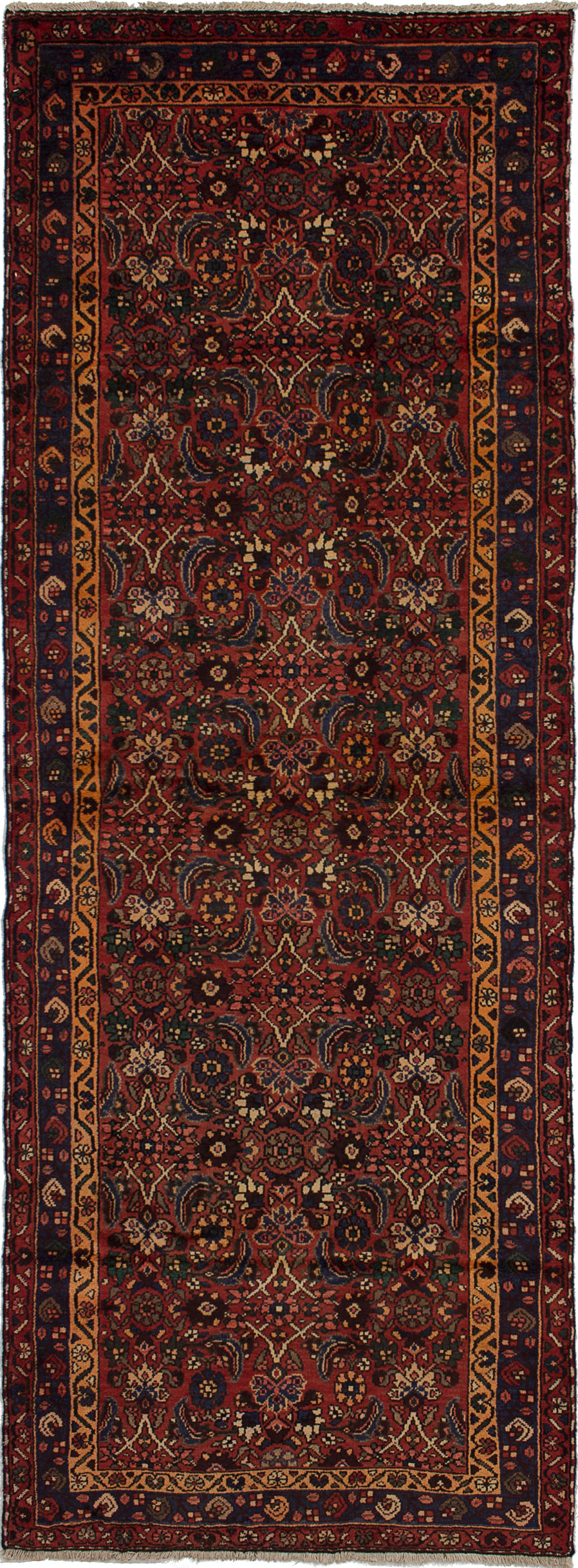 Hand-knotted Hosseinabad Red Wool Rug 3'5" x 9'5" Size: 3'5" x 9'5"  