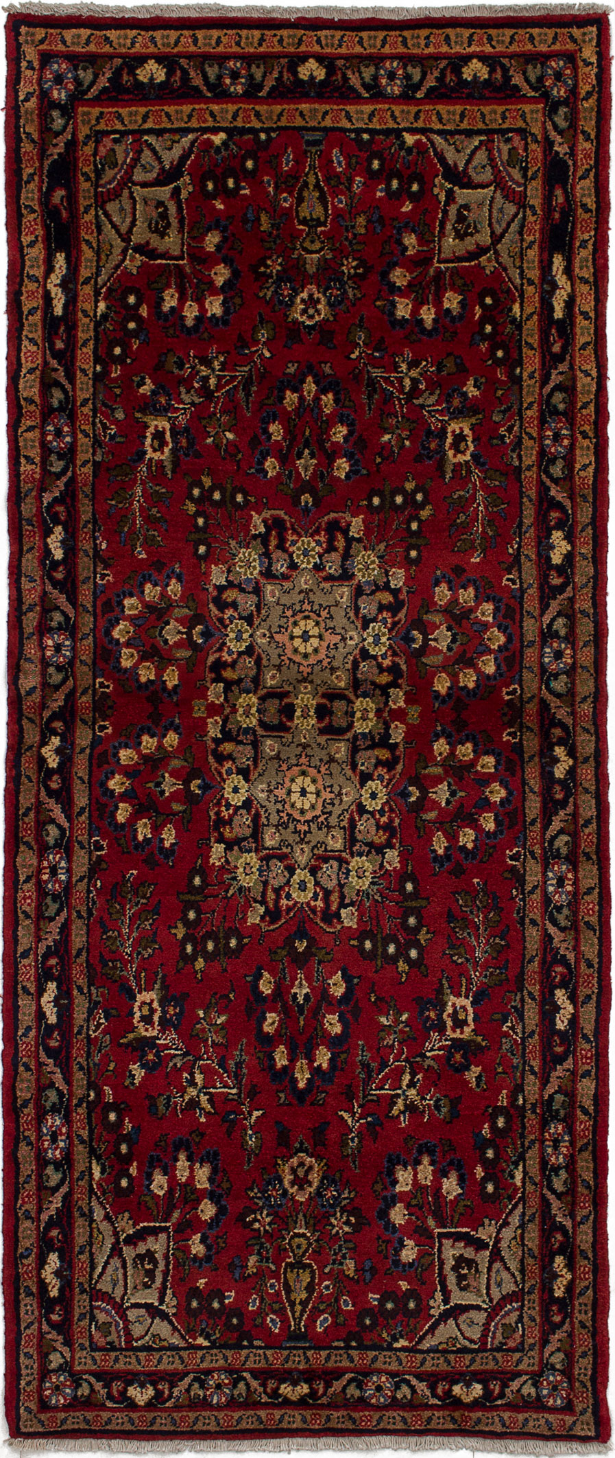 Hand-knotted Hamadan Red Wool Rug 3'5" x 8'2" Size: 3'5" x 8'2"  