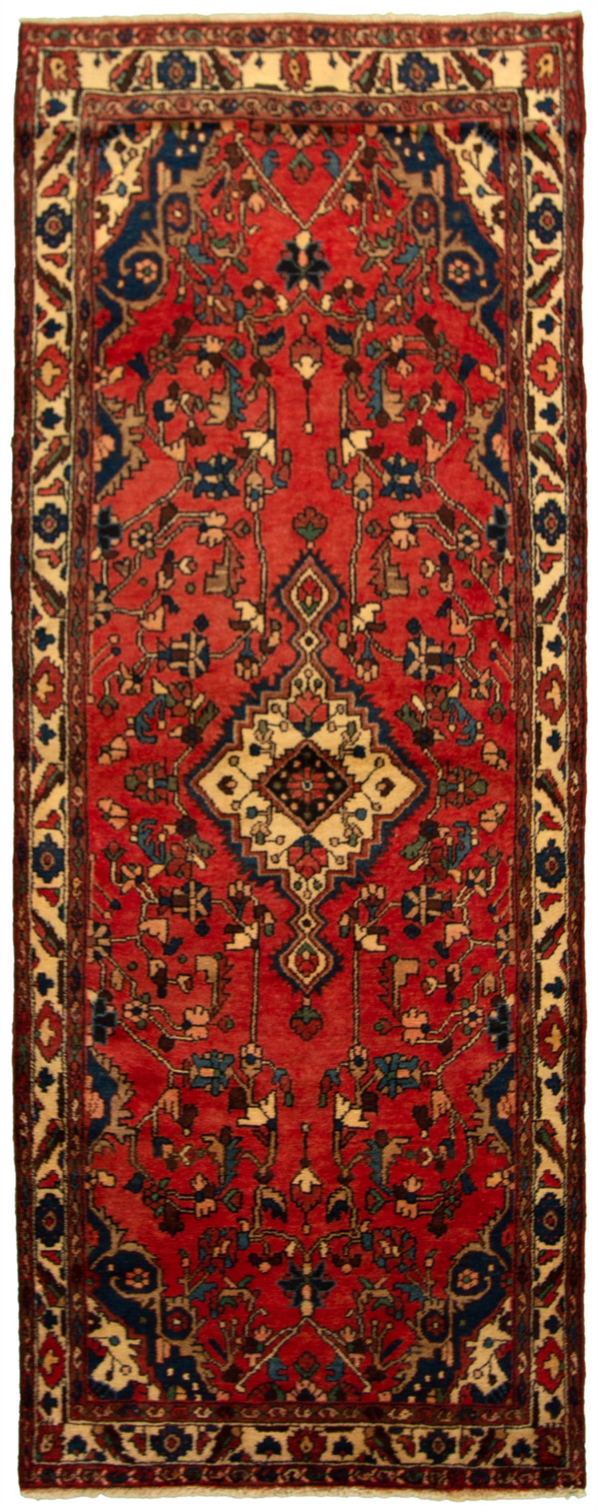 Hand-knotted Hamadan Red Wool Rug 3'8" x 9'7"  Size: 3'8" x 9'7"  