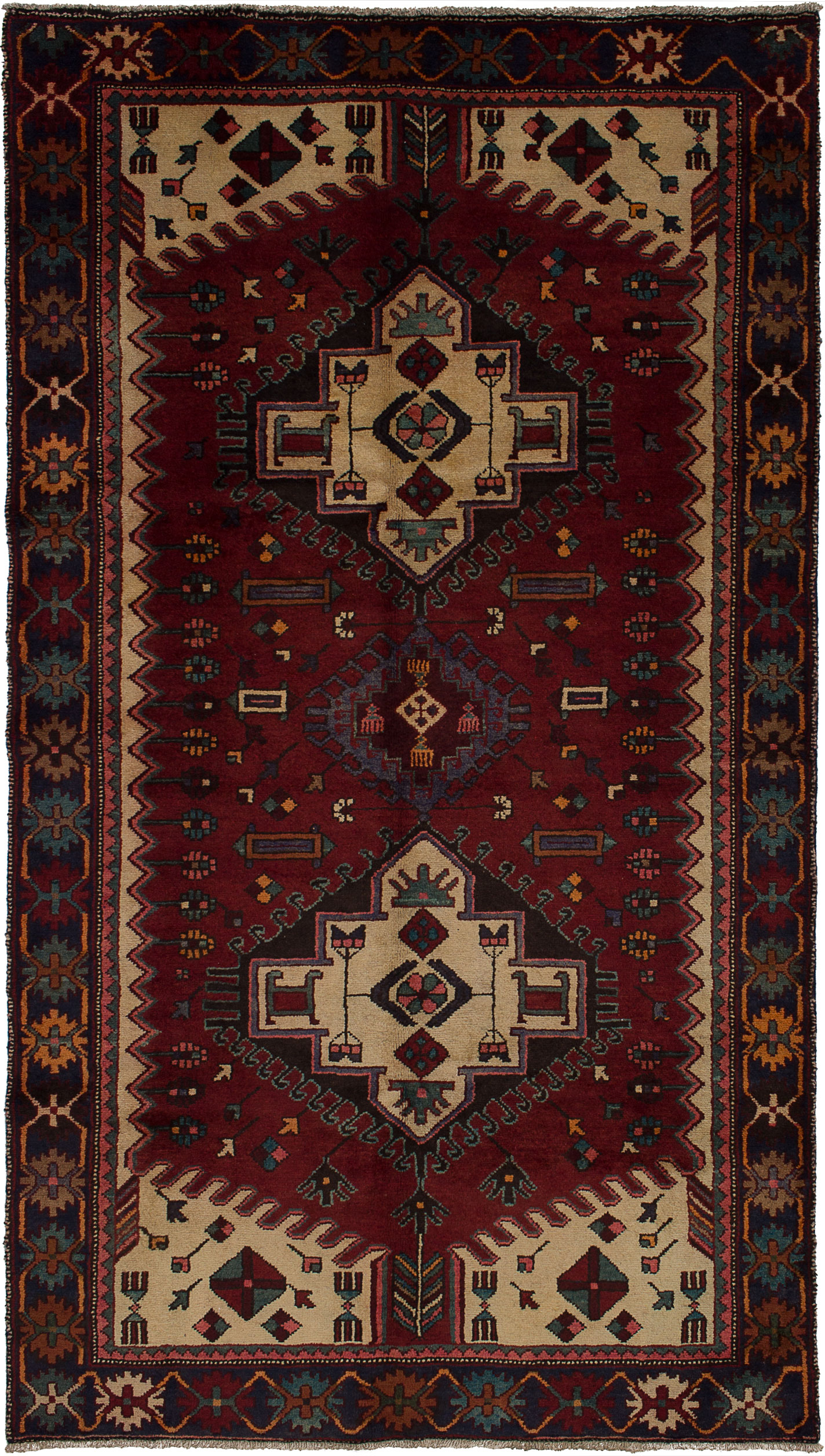 Hand-knotted Hamadan Red Wool Rug 5'1" x 9'1" Size: 5'1" x 9'1"  