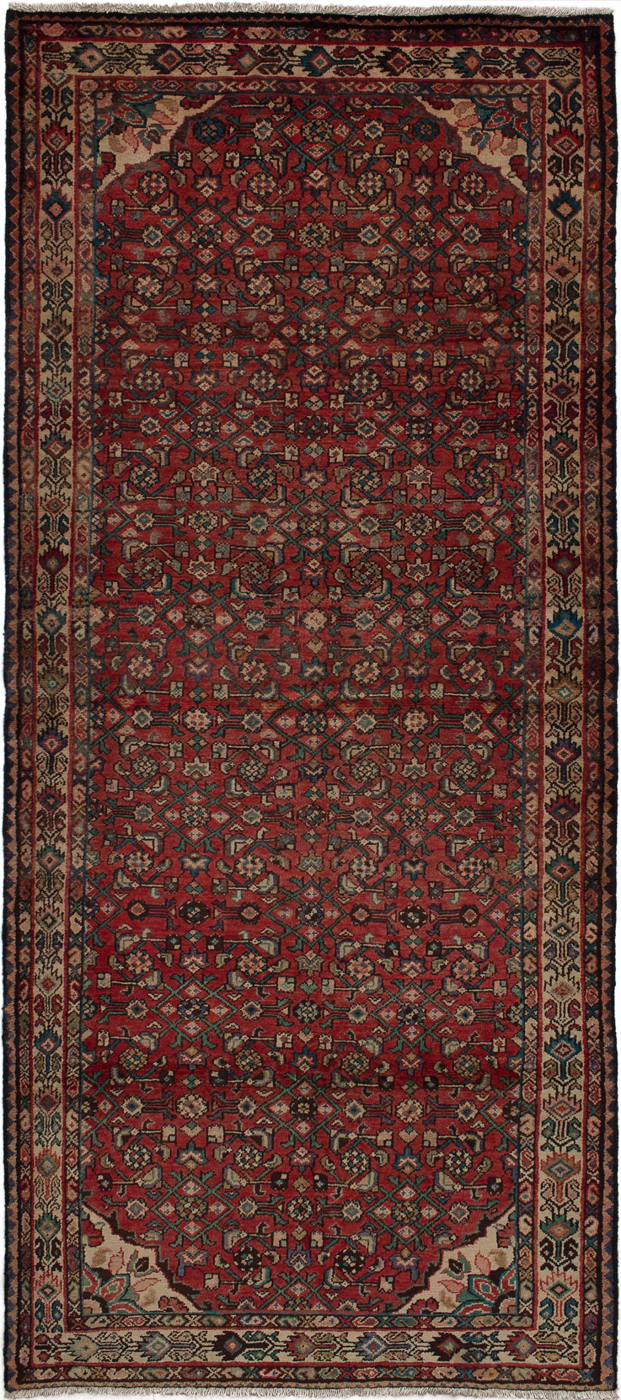 Hand-knotted Hosseinabad Red Wool Rug 4'3" x 9'9" Size: 4'3" x 9'9"  