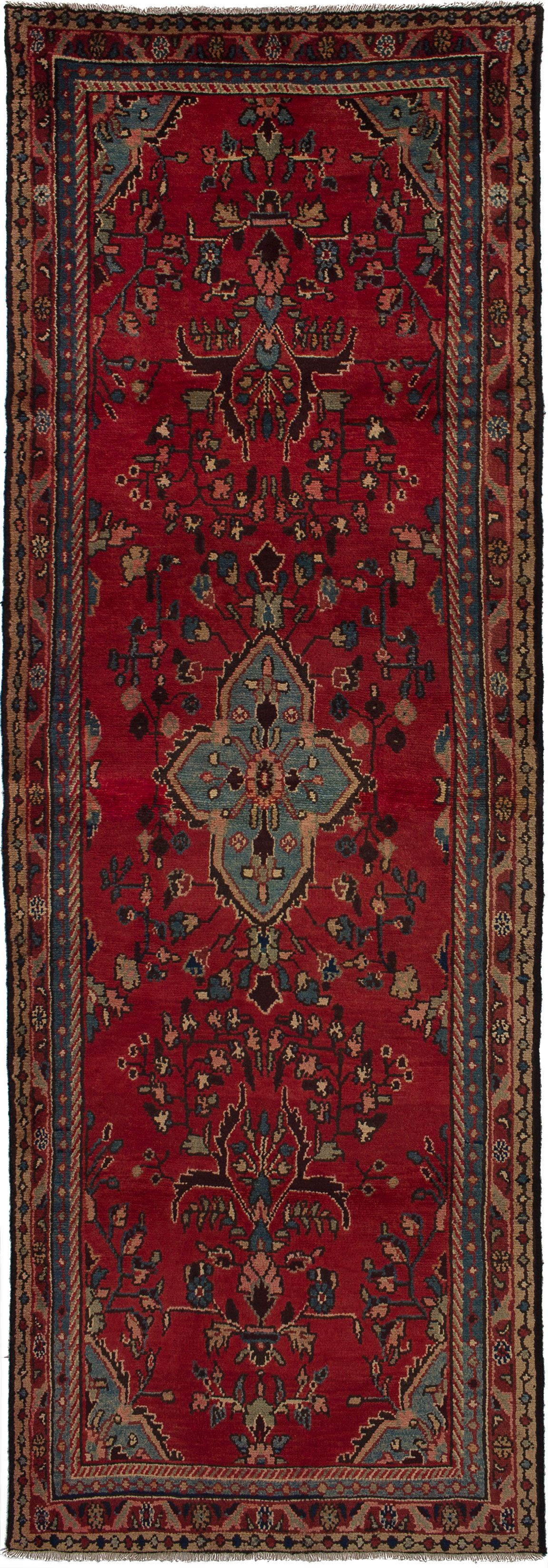Hand-knotted Hamadan Red Wool Rug 3'7" x 10'7" Size: 3'7" x 10'7"  