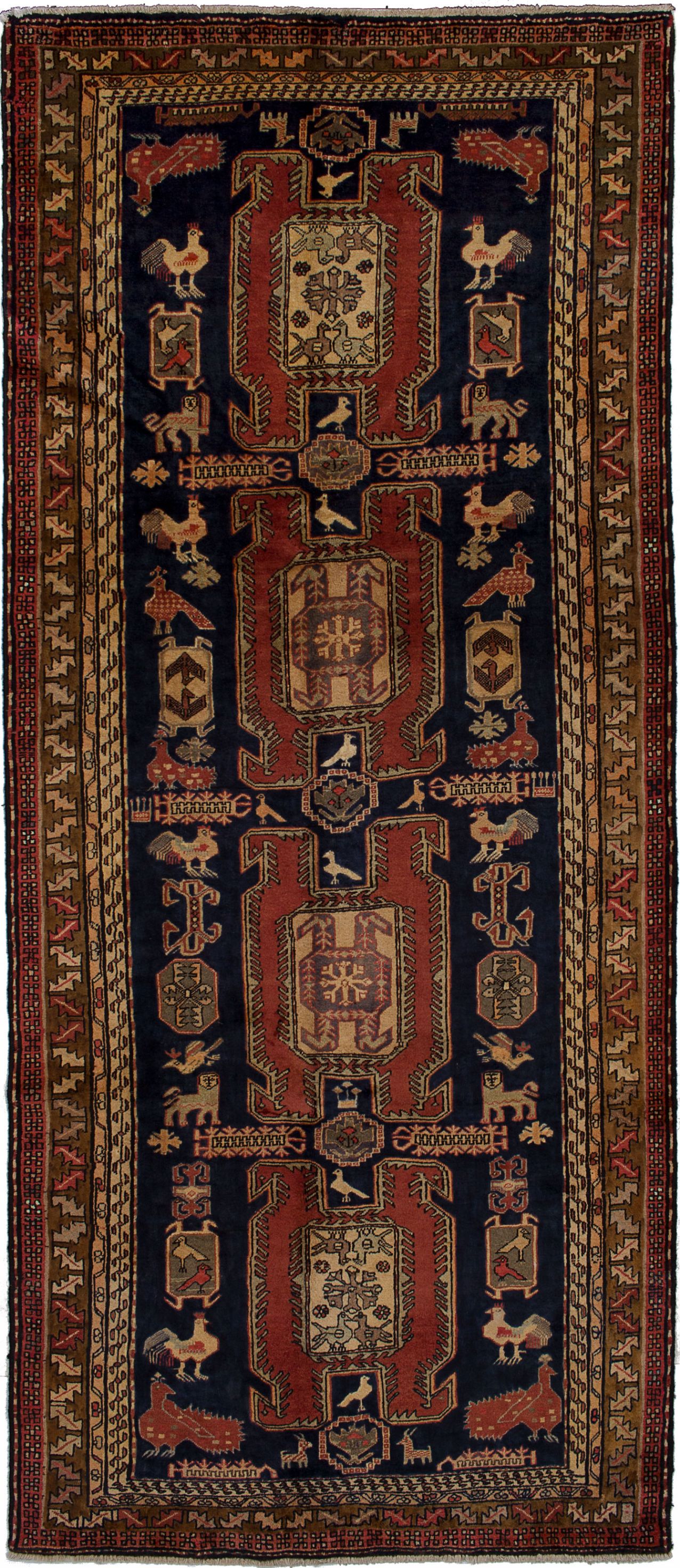 Hand-knotted Ardabil Dark Copper, Dark Navy Wool Rug 4'9" x 11'0" Size: 4'9" x 11'0"  