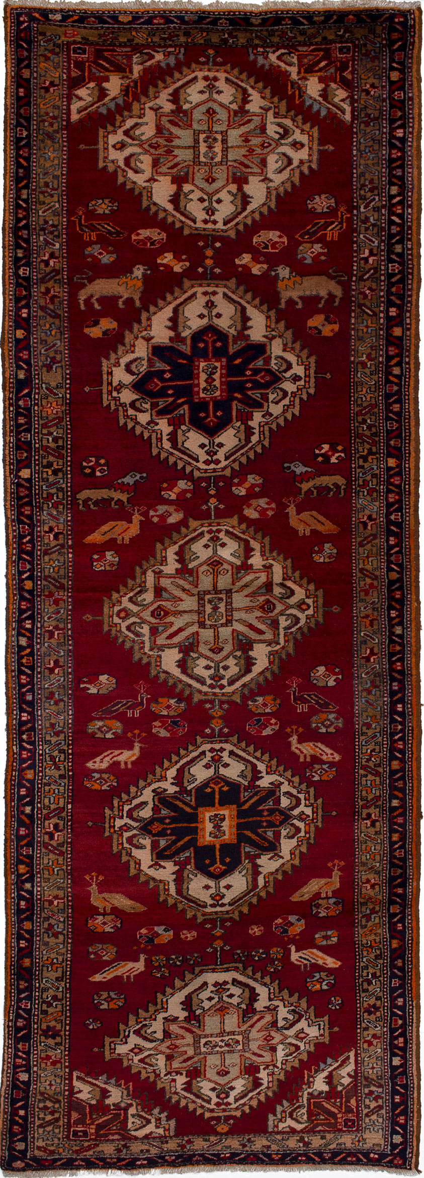 Hand-knotted Ardabil Red Wool Rug 3'5" x 10'1" Size: 3'5" x 10'1"  