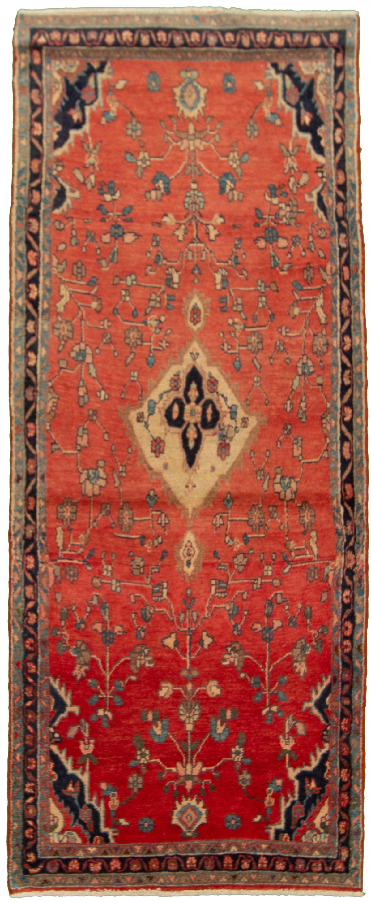 Hand-knotted Hamadan Light Red Wool Rug 3'7" x 9'1" Size: 3'7" x 9'1"  