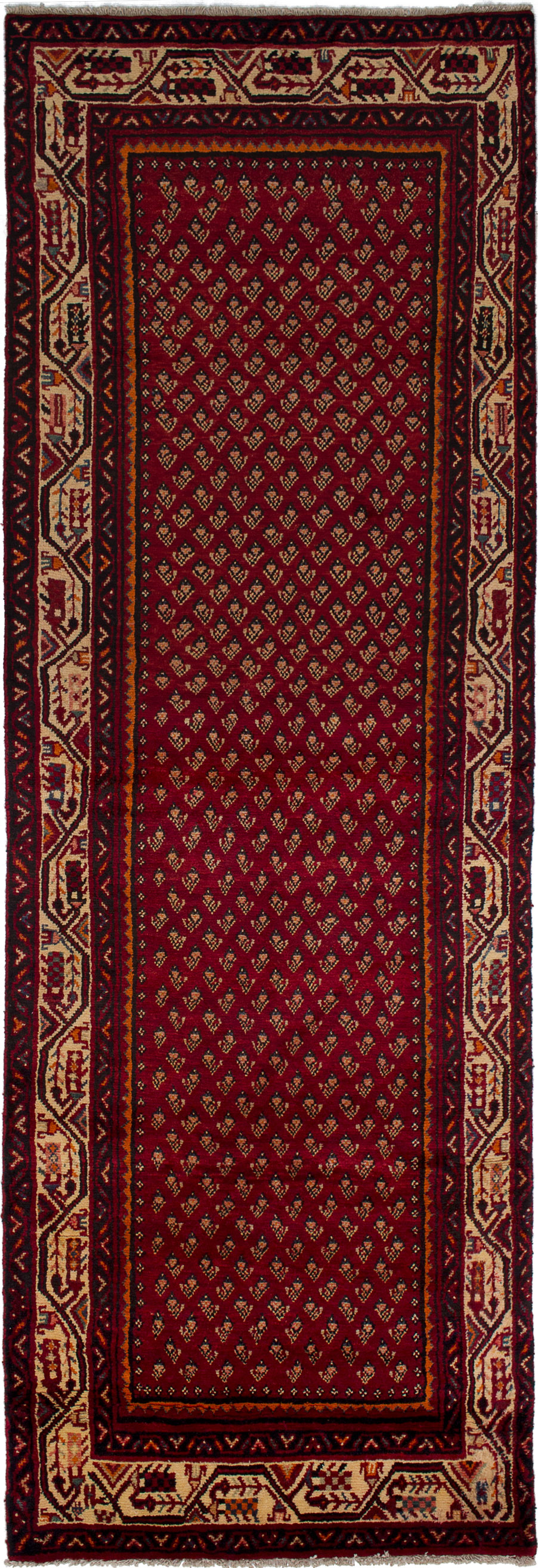 Hand-knotted Arak Dark Red Wool Rug 3'6" x 10'4" Size: 3'6" x 10'4"  