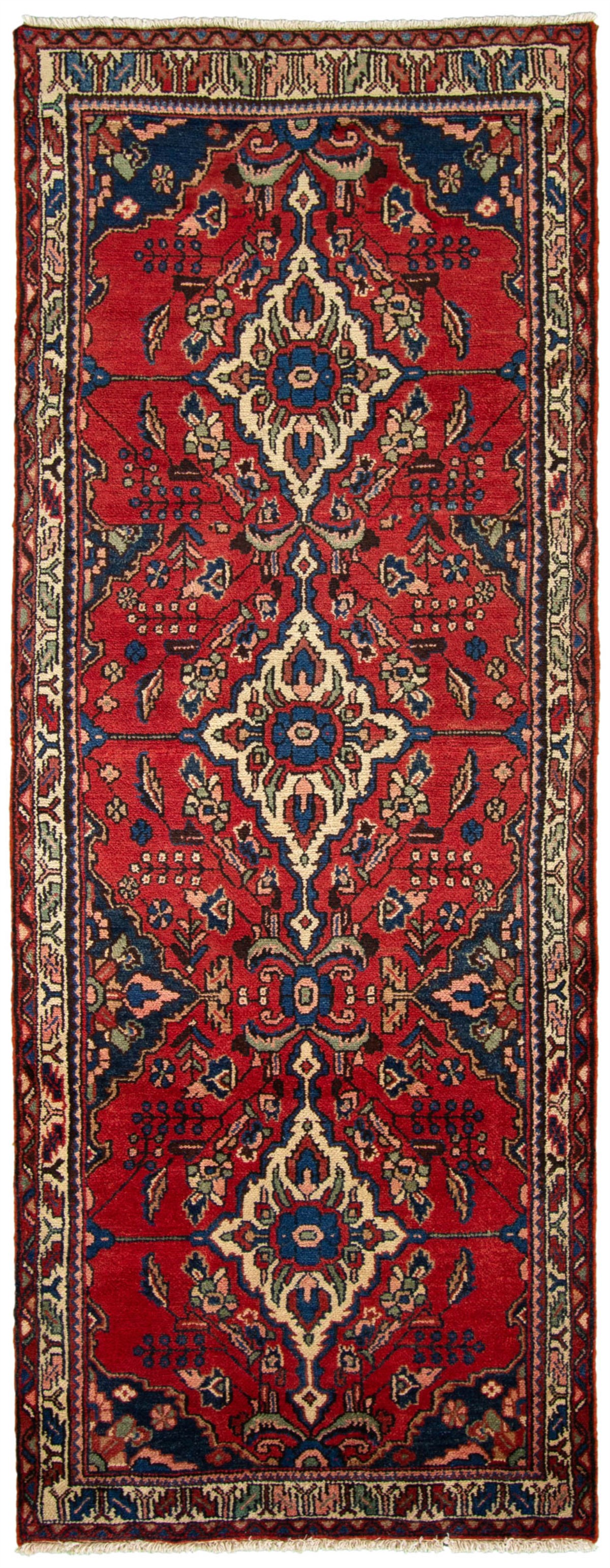 Hand-knotted Hamadan Red Wool Rug 3'7" x 9'8"  Size: 3'7" x 9'8"  