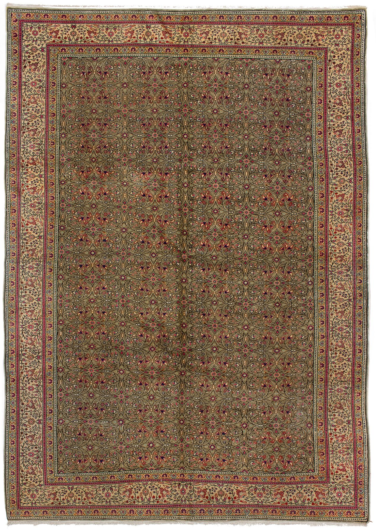 Hand-knotted Keisari Vintage Olive Wool Rug 6'6" x 9'4" Size: 6'6" x 9'4"  