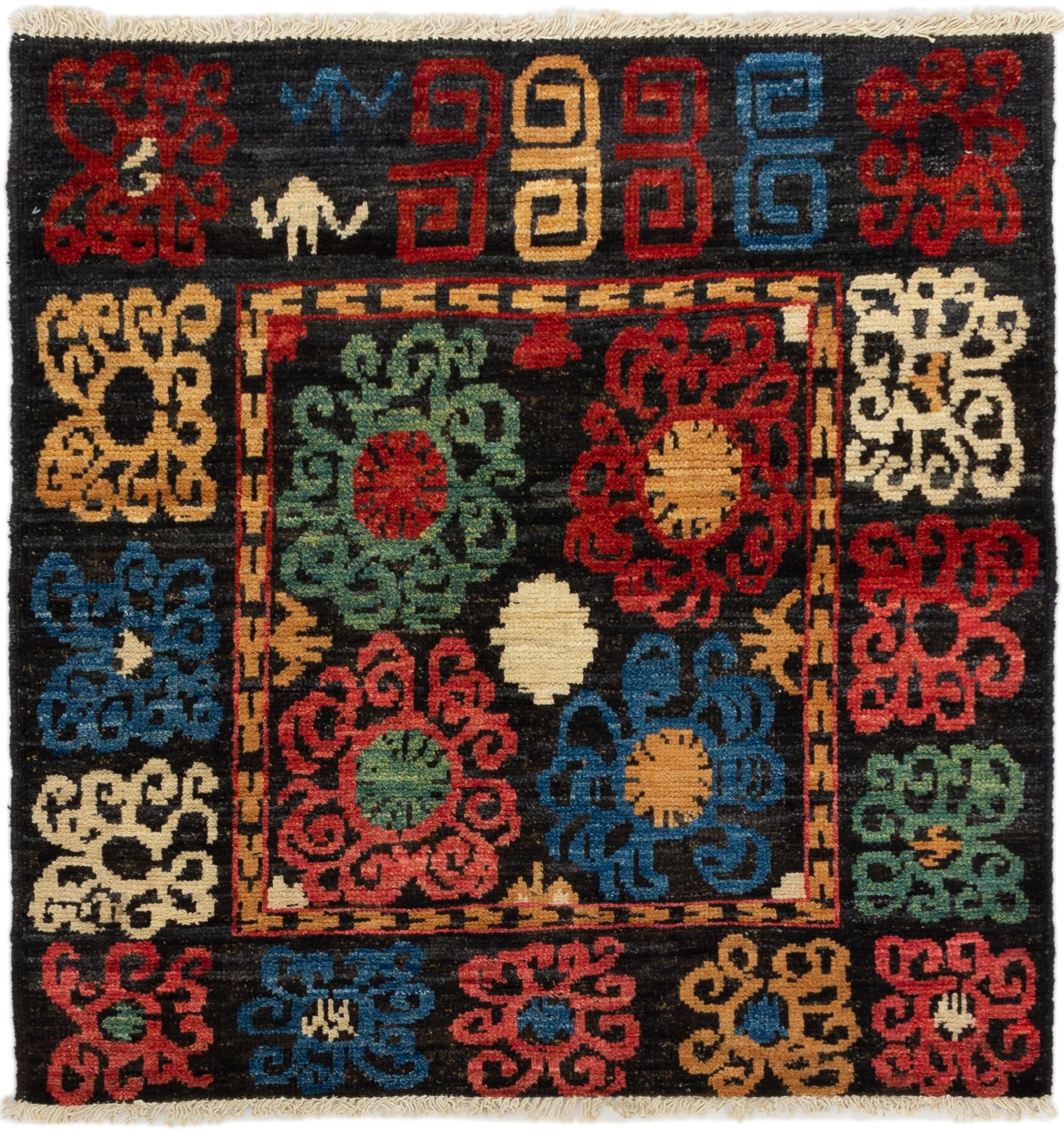 Hand-knotted Shalimar Black, Red Wool Rug 4'4" x 4'4" Size: 4'4" x 4'4"  
