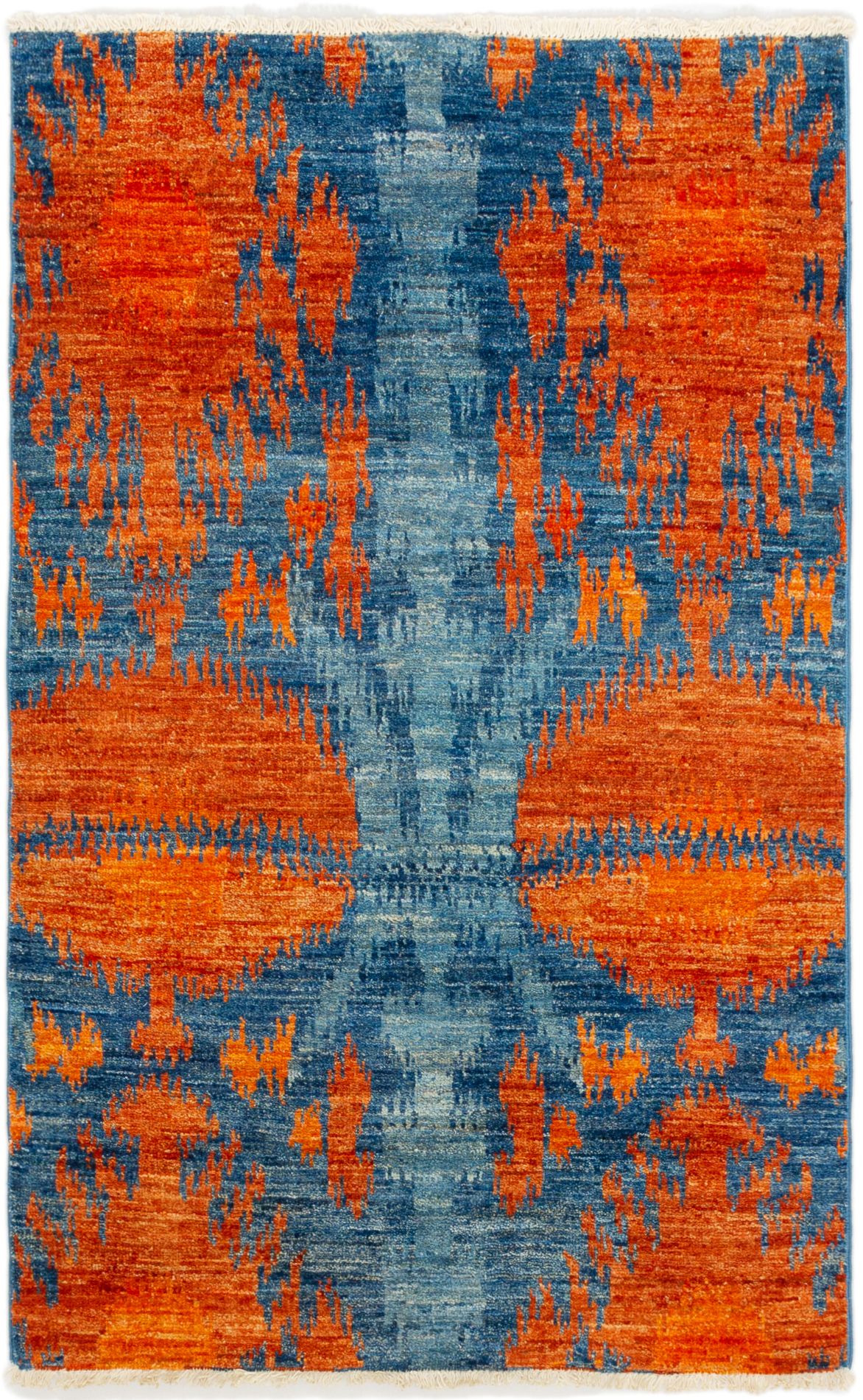 Hand-knotted Shalimar Blue, Copper Wool Rug 3'9" x 6'1" Size: 3'9" x 6'1"  