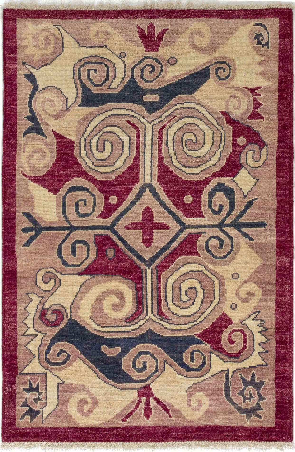 Hand-knotted Shalimar Burgundy, Tan Wool Rug 4'1" x 6'0" Size: 4'1" x 6'0"  